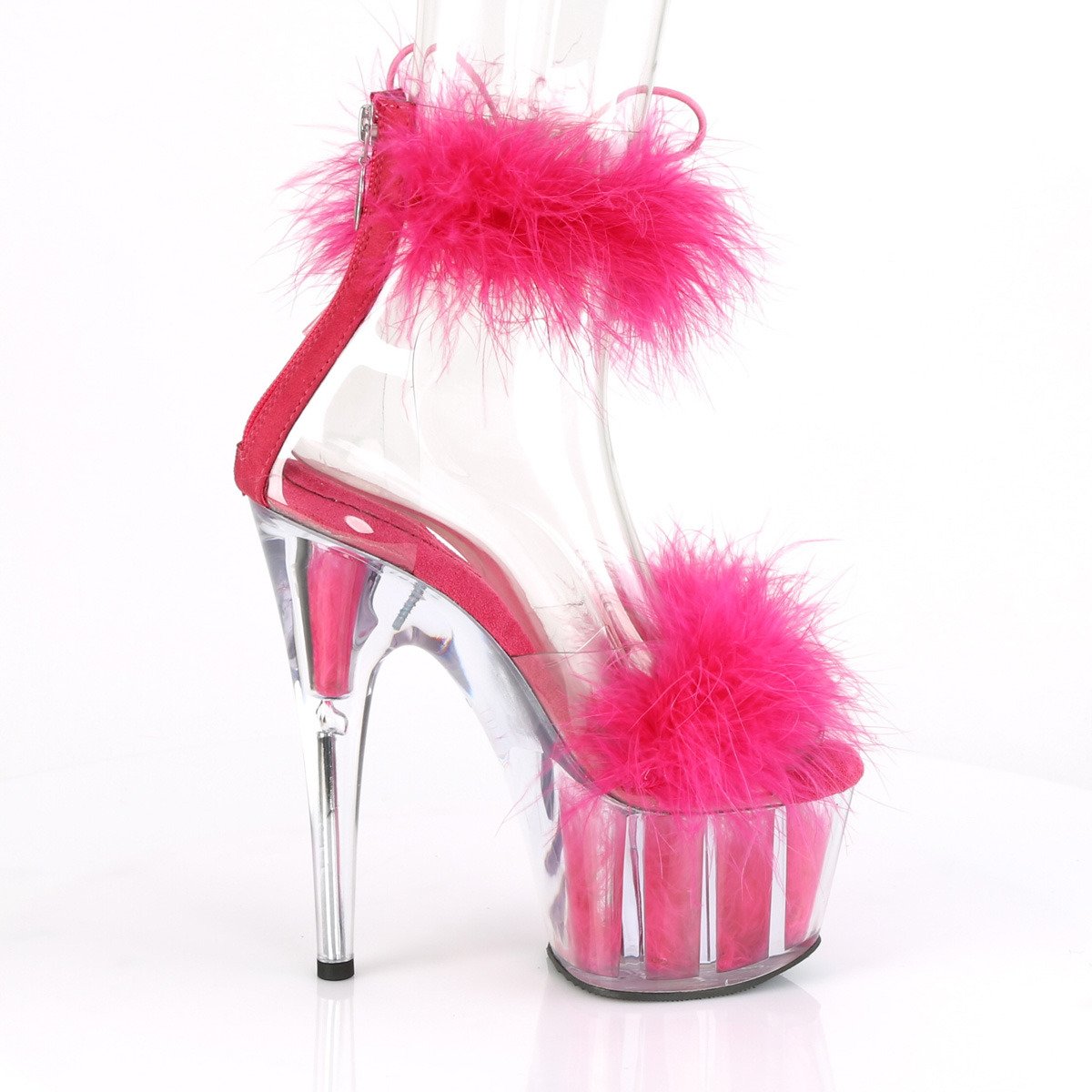 Pleaser Adore-724F C-HP/HPFUR - Pink High-Platform Ankle Strap Heels