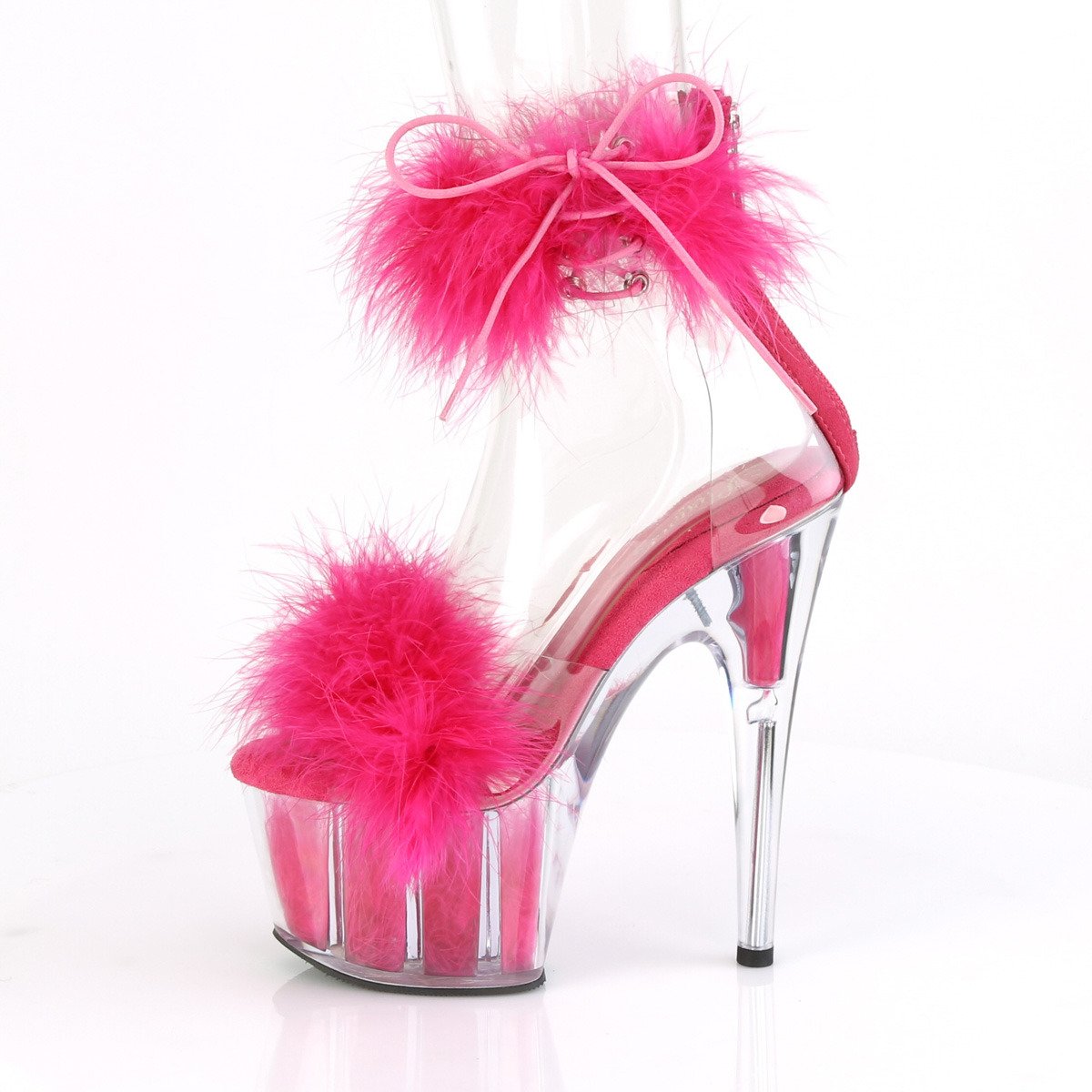 Pleaser Adore-724F C-HP/HPFUR - Pink High-Platform Ankle Strap Heels