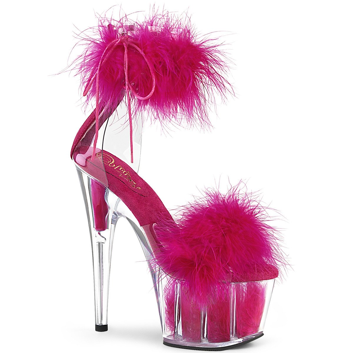 Pleaser Adore-724F C-HP/HPFUR - Pink High-Platform Ankle Strap Heels