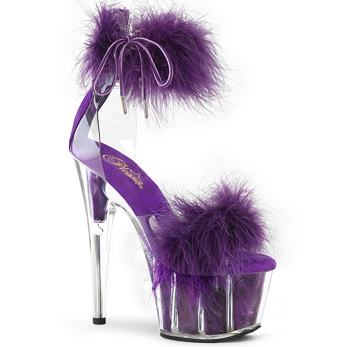 Pleaser Adore-724F C-PPFUR/M - Clear High-Platform Ankle Strap Heels
