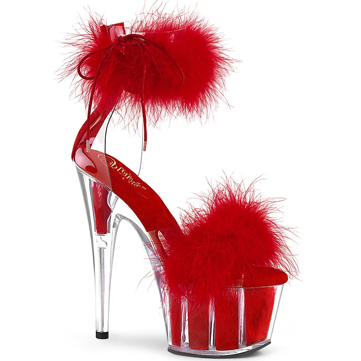 Pleaser Adore-724F C-R/RFUR - Red High-Platform Ankle Strap Heels