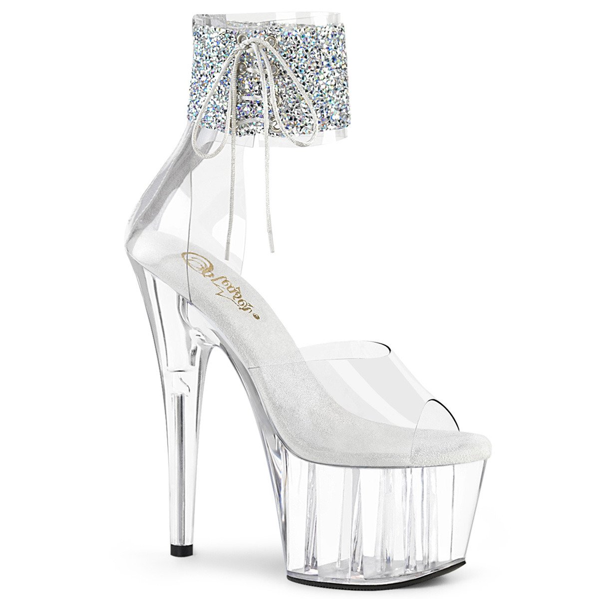 Pleaser Adore-724RS-02 C-SRS/C - Clear High-Platform Ankle Strap Heels