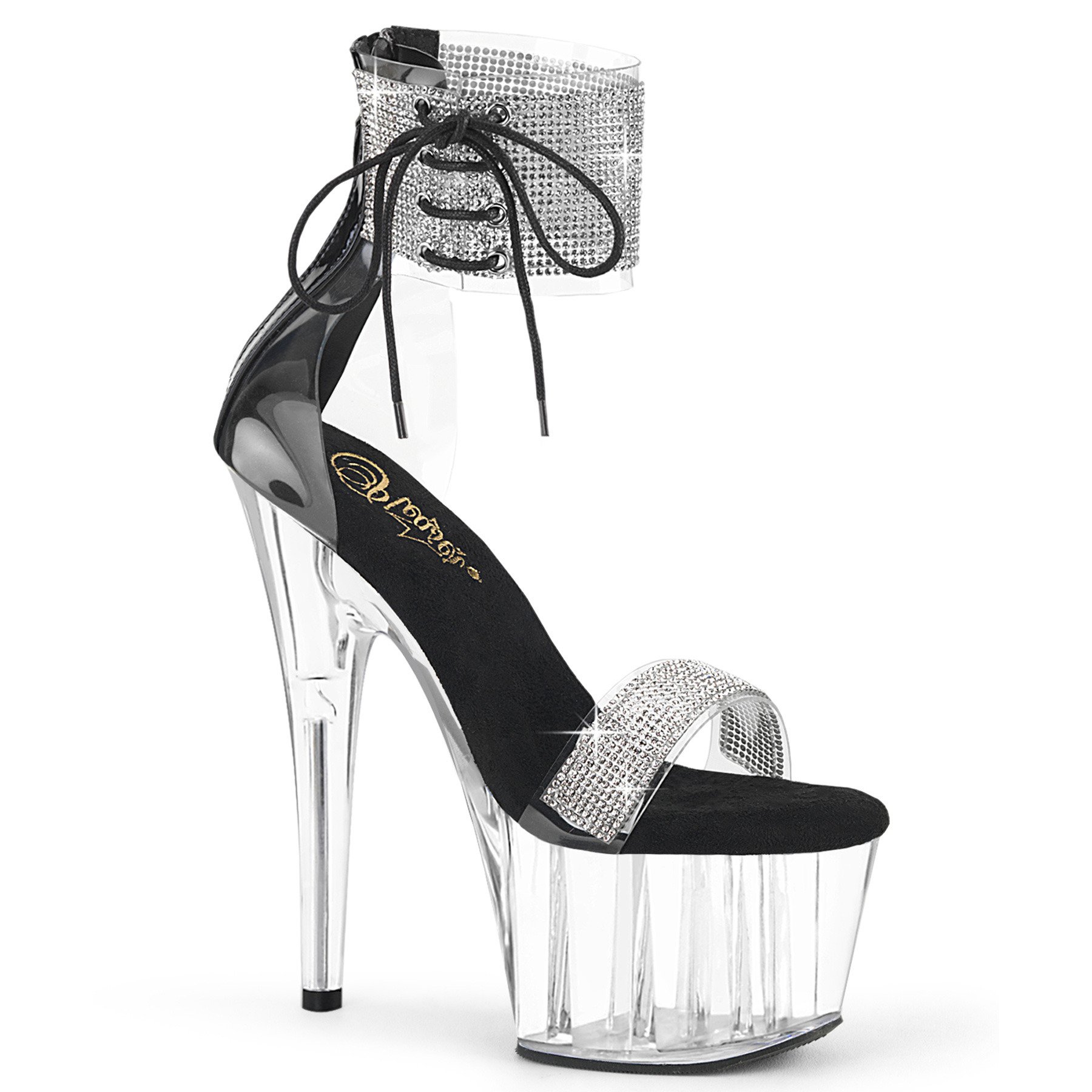 Pleaser Adore-727RS C-B/C - Black High-Platform Ankle Strap Heels