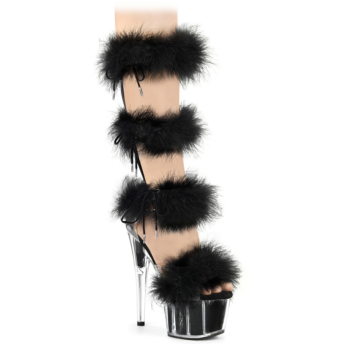 Pleaser Adore-728F C-BFUR/M - Black High-Platform Strap Heels
