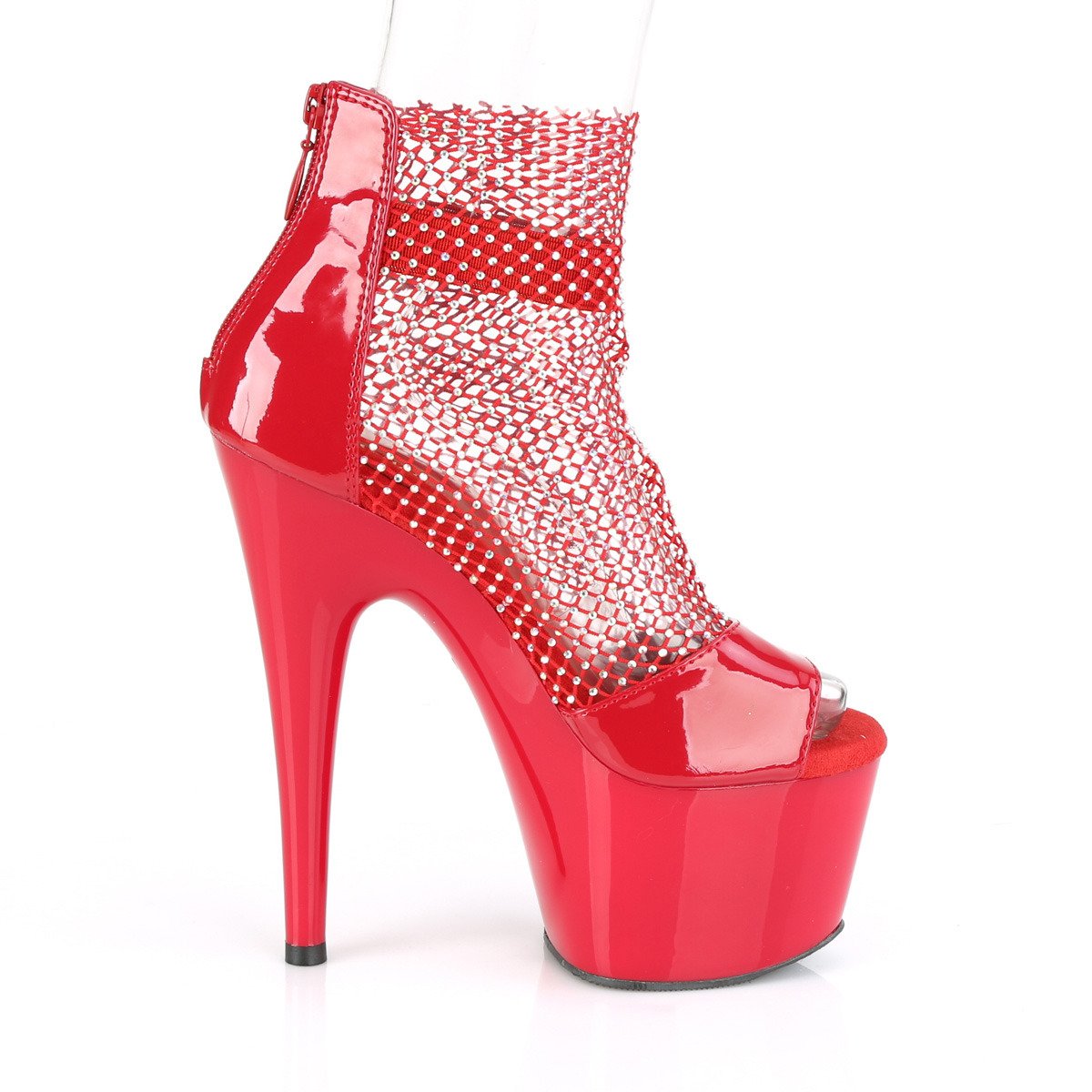 Pleaser Adore-765RM RPT-MS/M - Shiny Red High-Platform Ankle Strap Heels