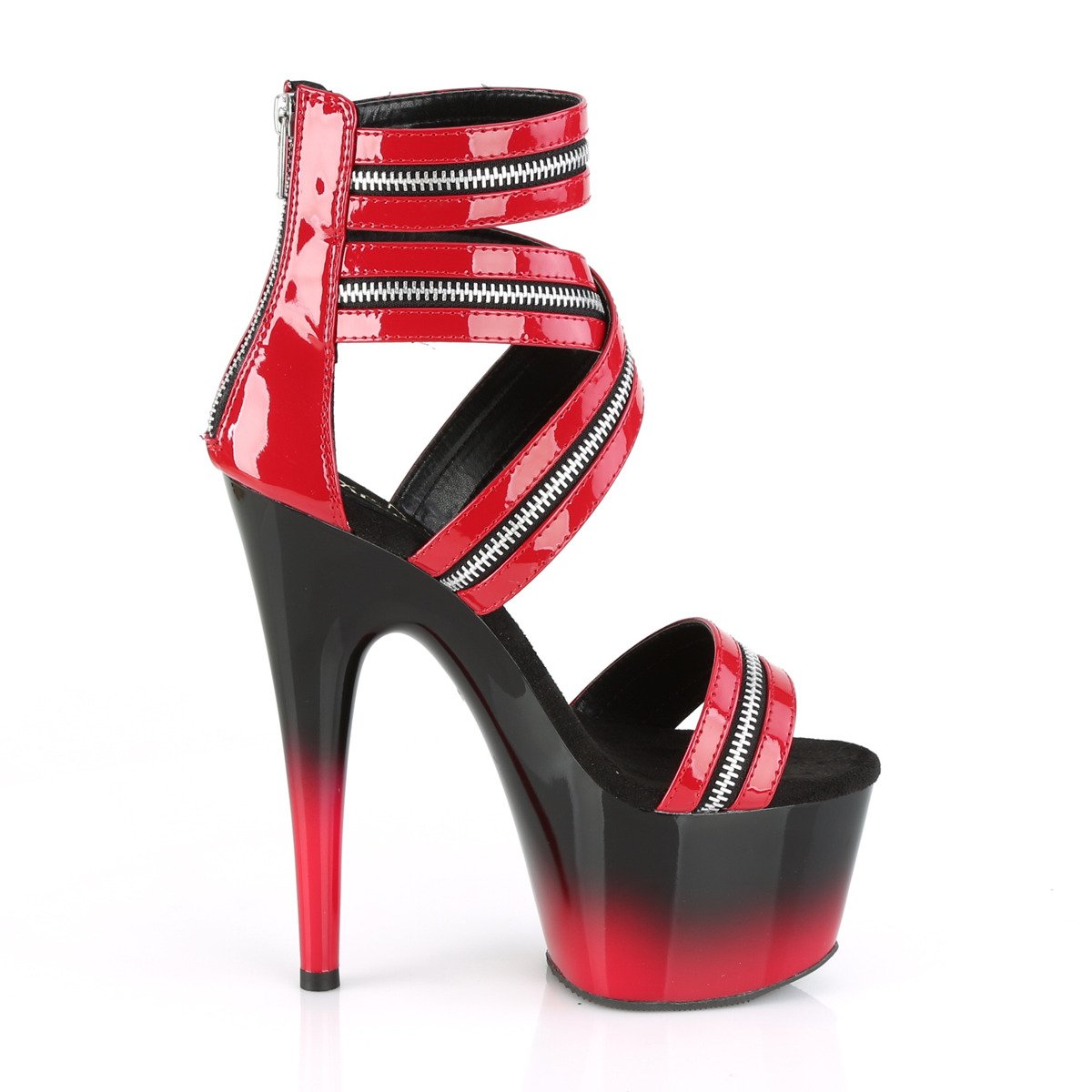 Pleaser Adore-766 R/B-R - Shiny Red High-Platform Ankle Strap Heels