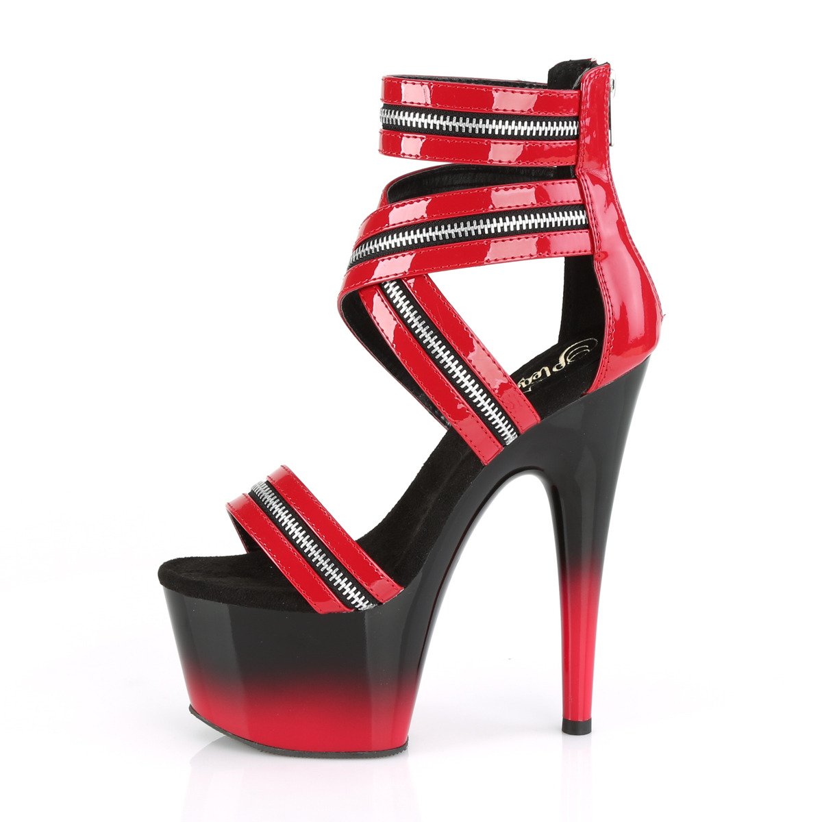 Pleaser Adore-766 R/B-R - Shiny Red High-Platform Ankle Strap Heels