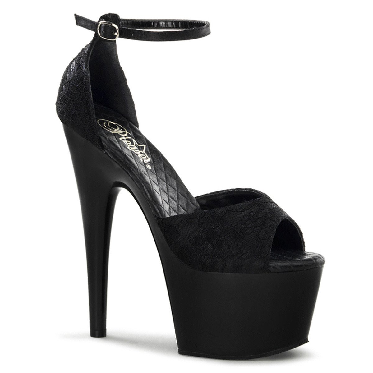 Pleaser Adore-768 BSA-BLC/M - Black High-Platform Ankle Strap Heels