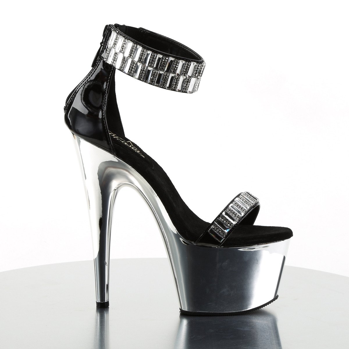Pleaser Adore-769RS B/SCH - Shiny Black High-Platform Ankle Strap Heels