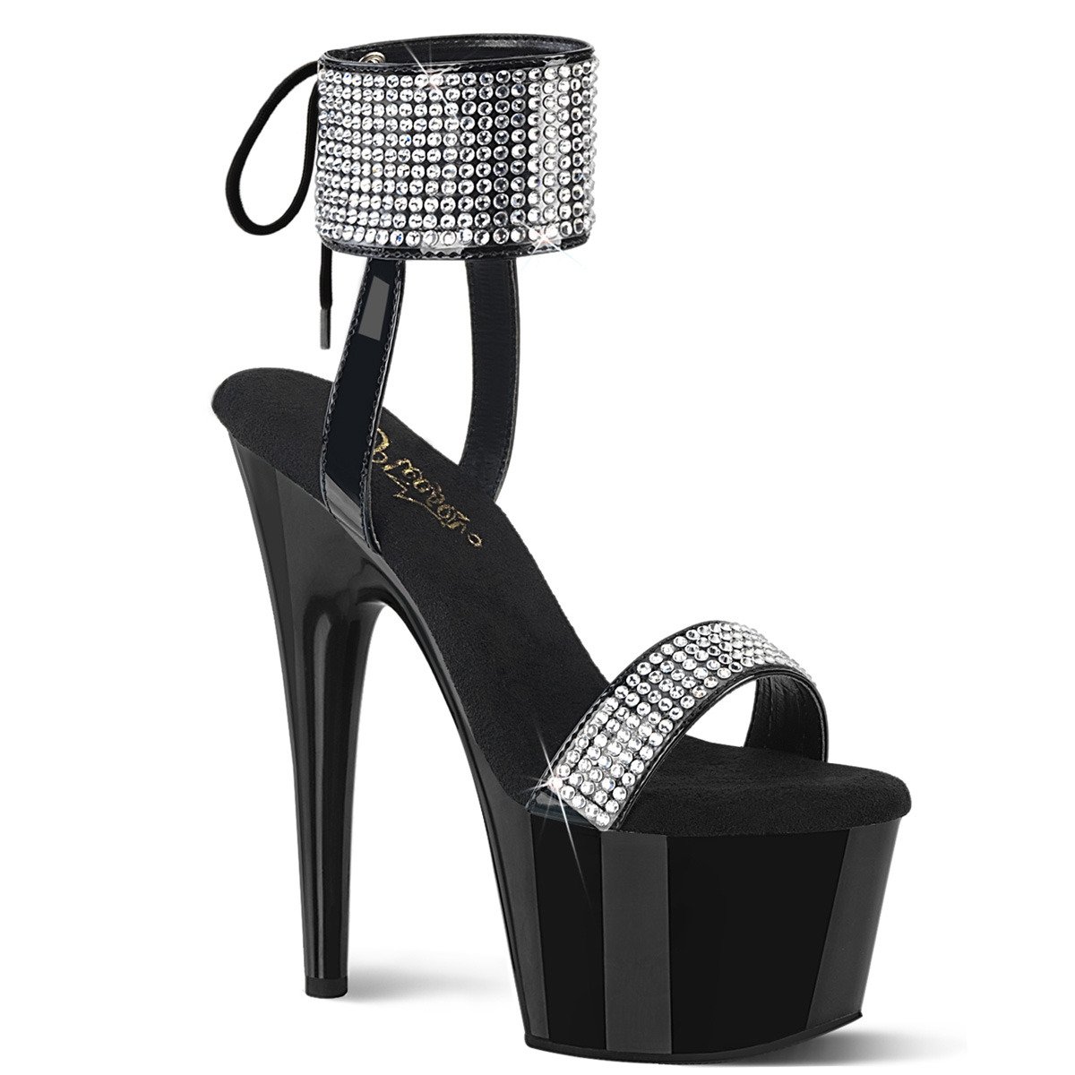 Pleaser Adore-770 B-RS/M - Shiny Black High-Platform Ankle Strap Heels