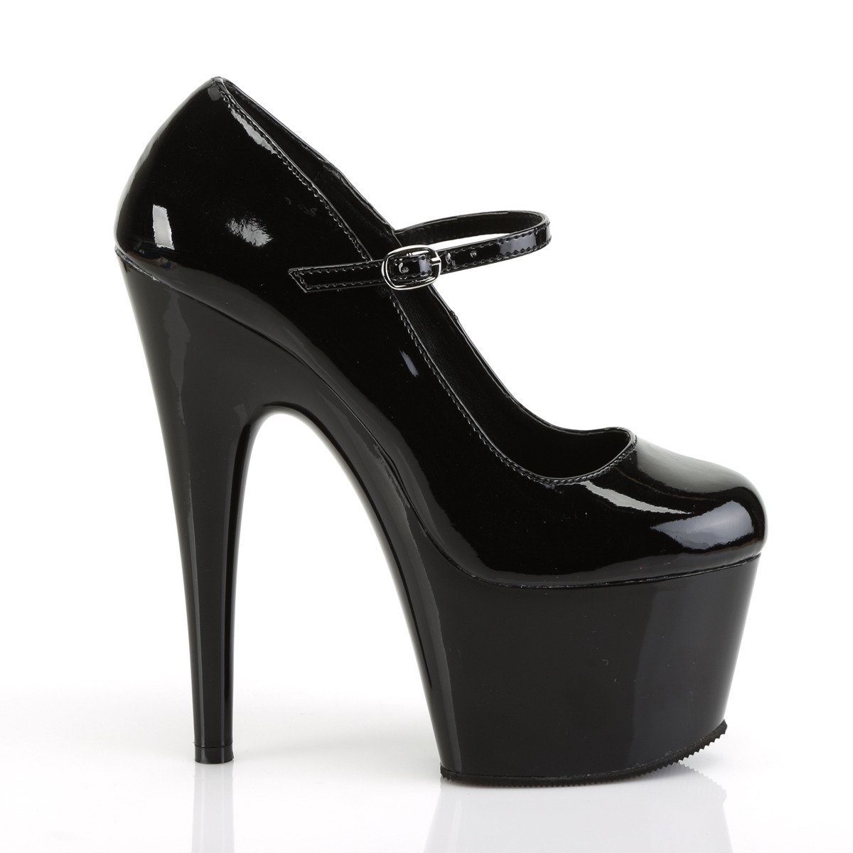 Pleaser Adore-787 B/M - Shiny Black High-Platform Pumps With Straps