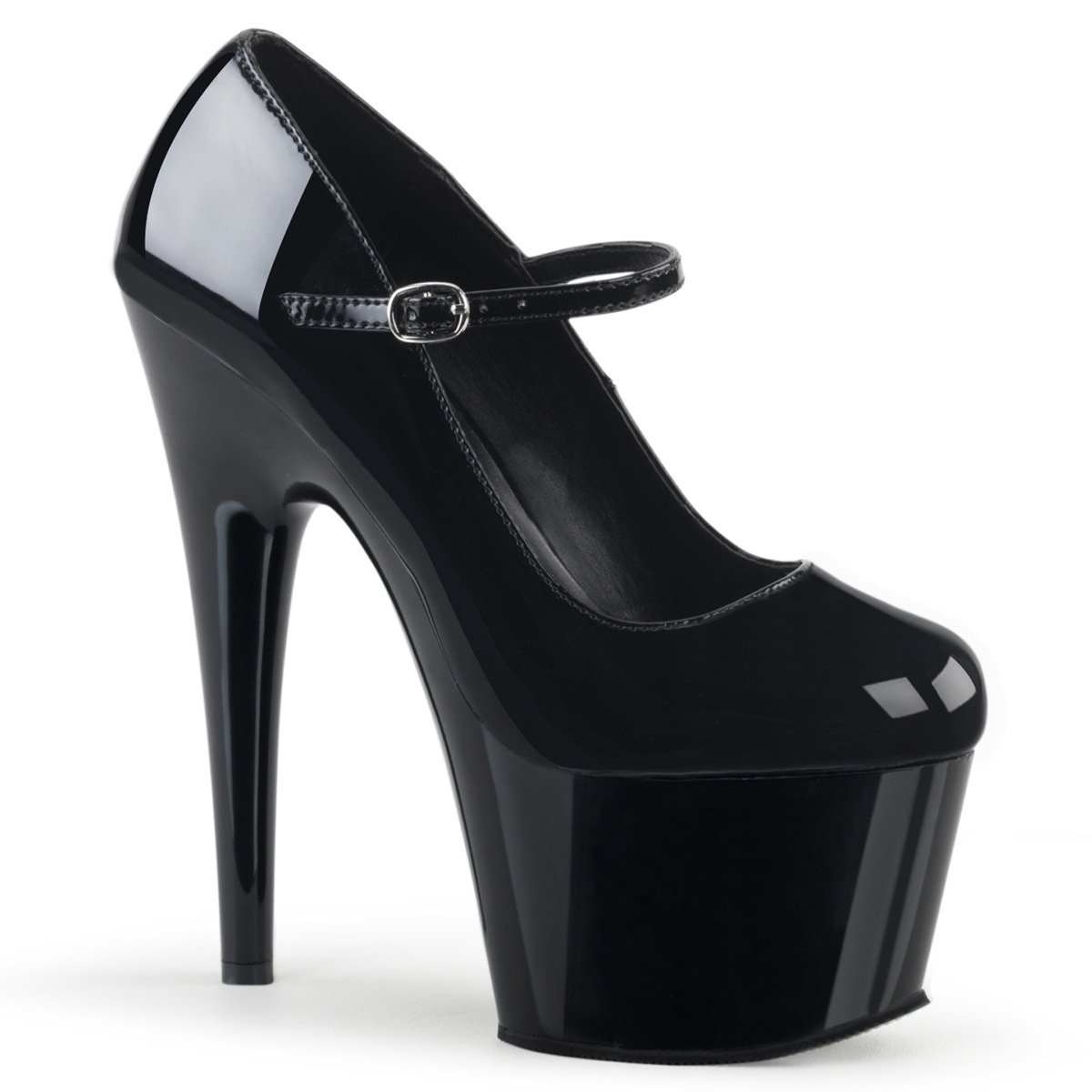 Pleaser Adore-787 B/M - Shiny Black High-Platform Pumps With Straps