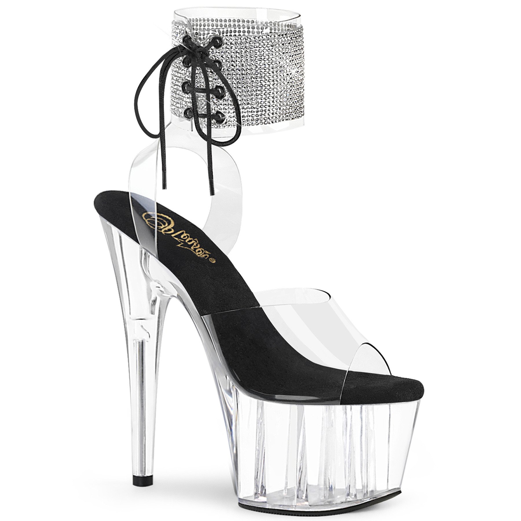 Pleaser Adore-791-2RS C-B/C - Black High-Platform Ankle Strap Heels