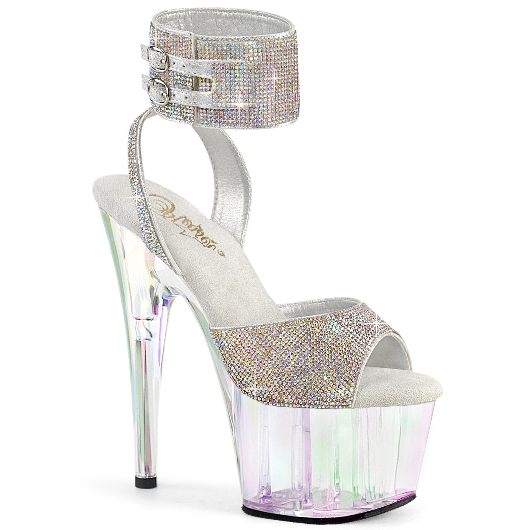 Pleaser Adore-791HTRS SRS/HG - Silver High-Platform Ankle Strap Heels