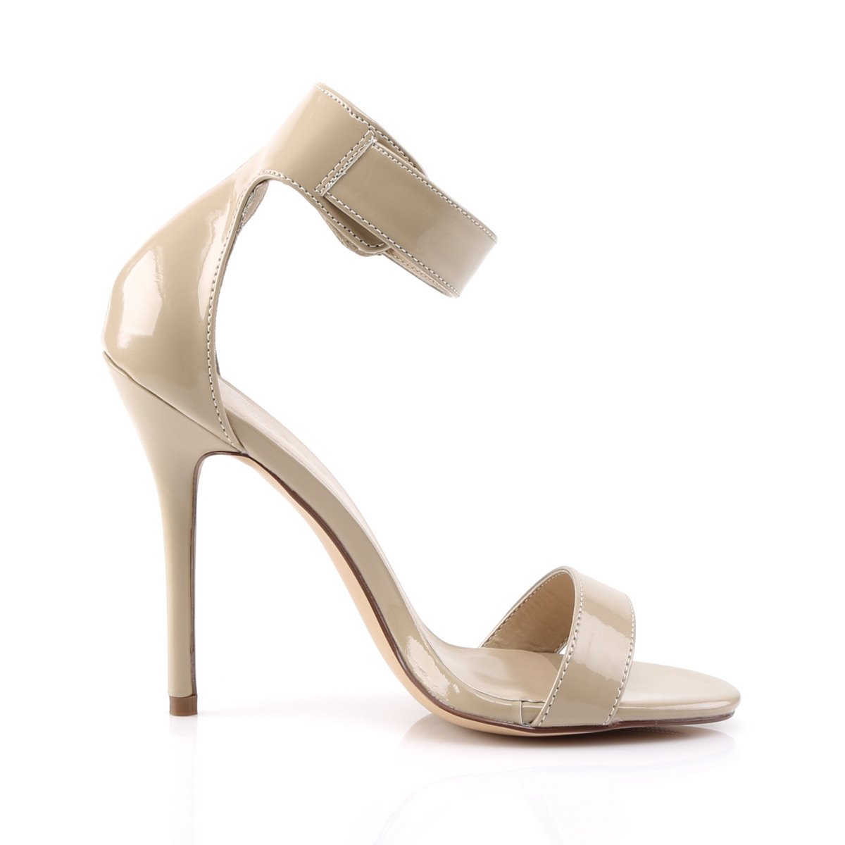 Pleaser Amuse-10 CR - Shiny Beige High-Heel Single Sole Ankle Strap Heels