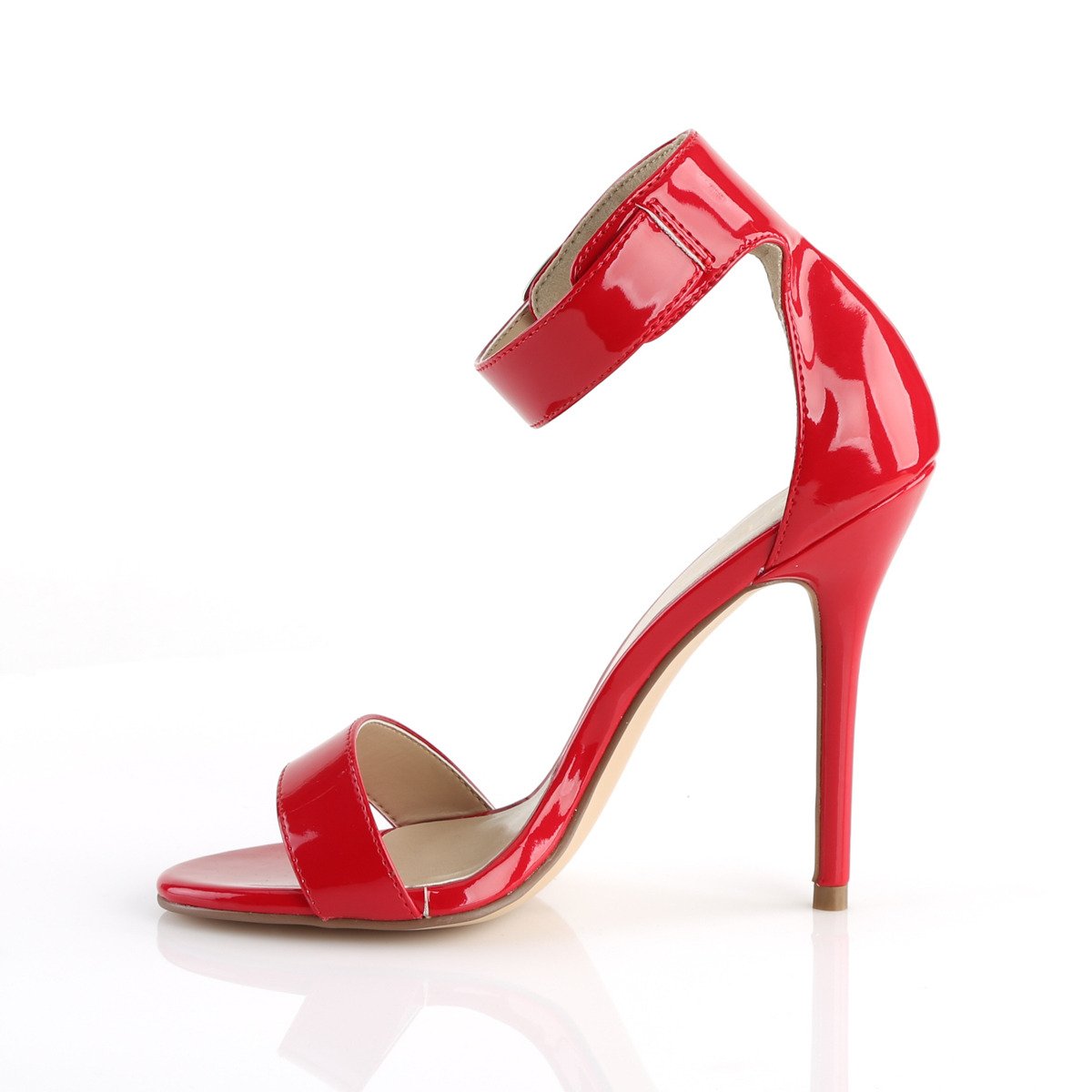 Pleaser Amuse-10 R - Shiny Red High-Heel Single Sole Ankle Strap Heels