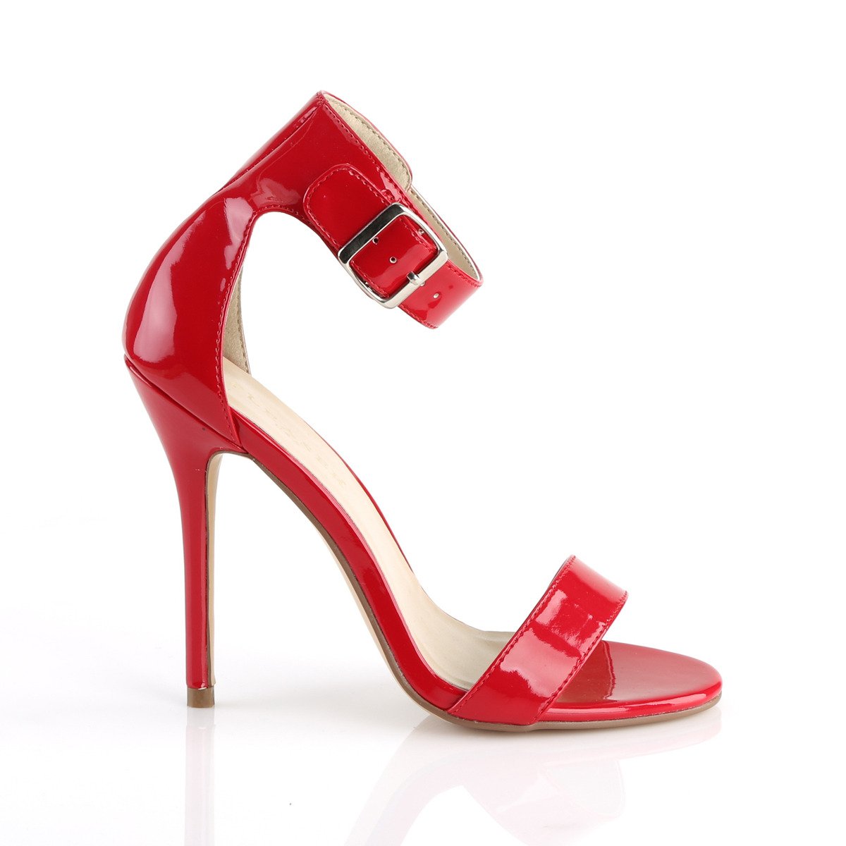 Pleaser Amuse-10 R - Shiny Red High-Heel Single Sole Ankle Strap Heels