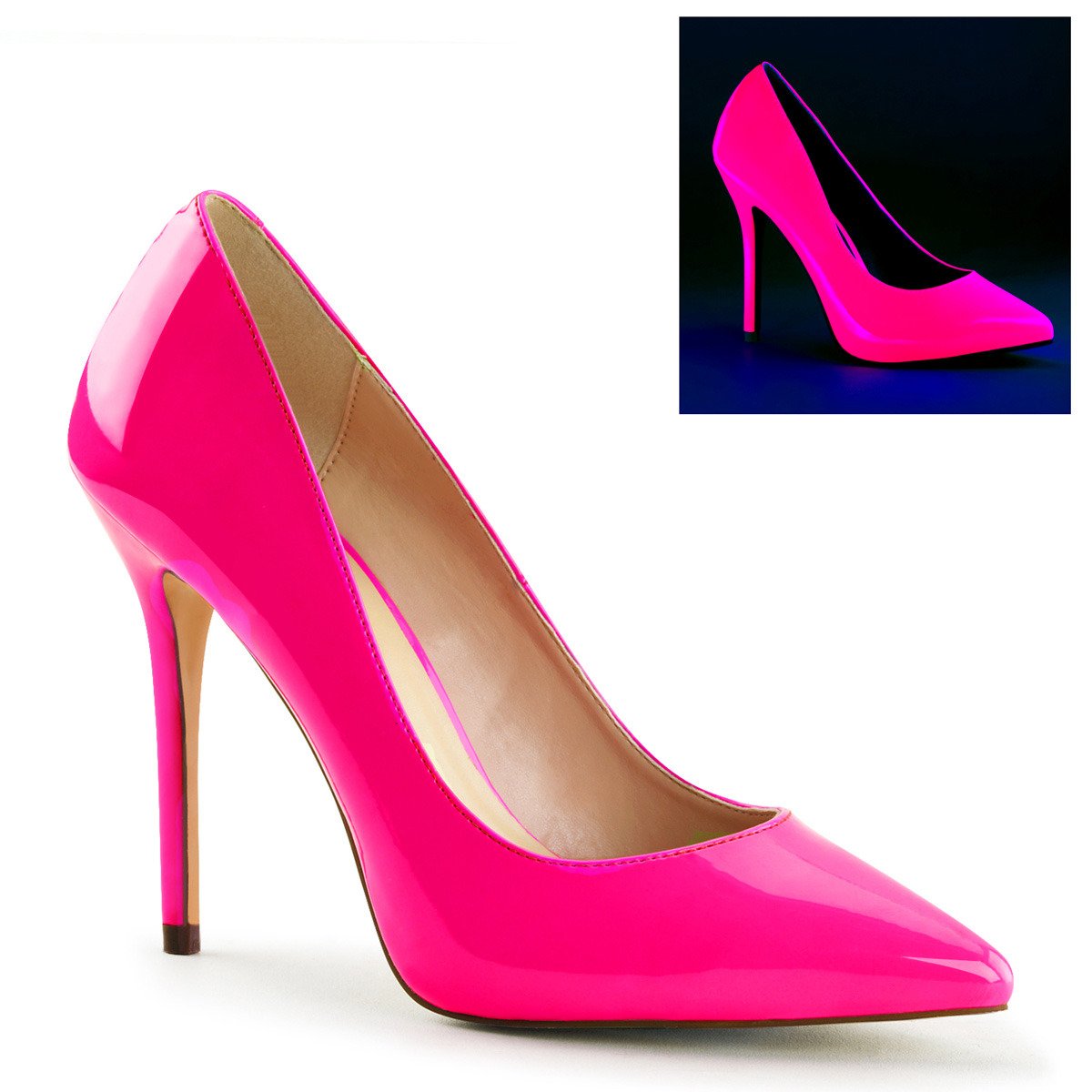 Pleaser Amuse-20 NFS - Shiny Pink High-Heel Stilettos