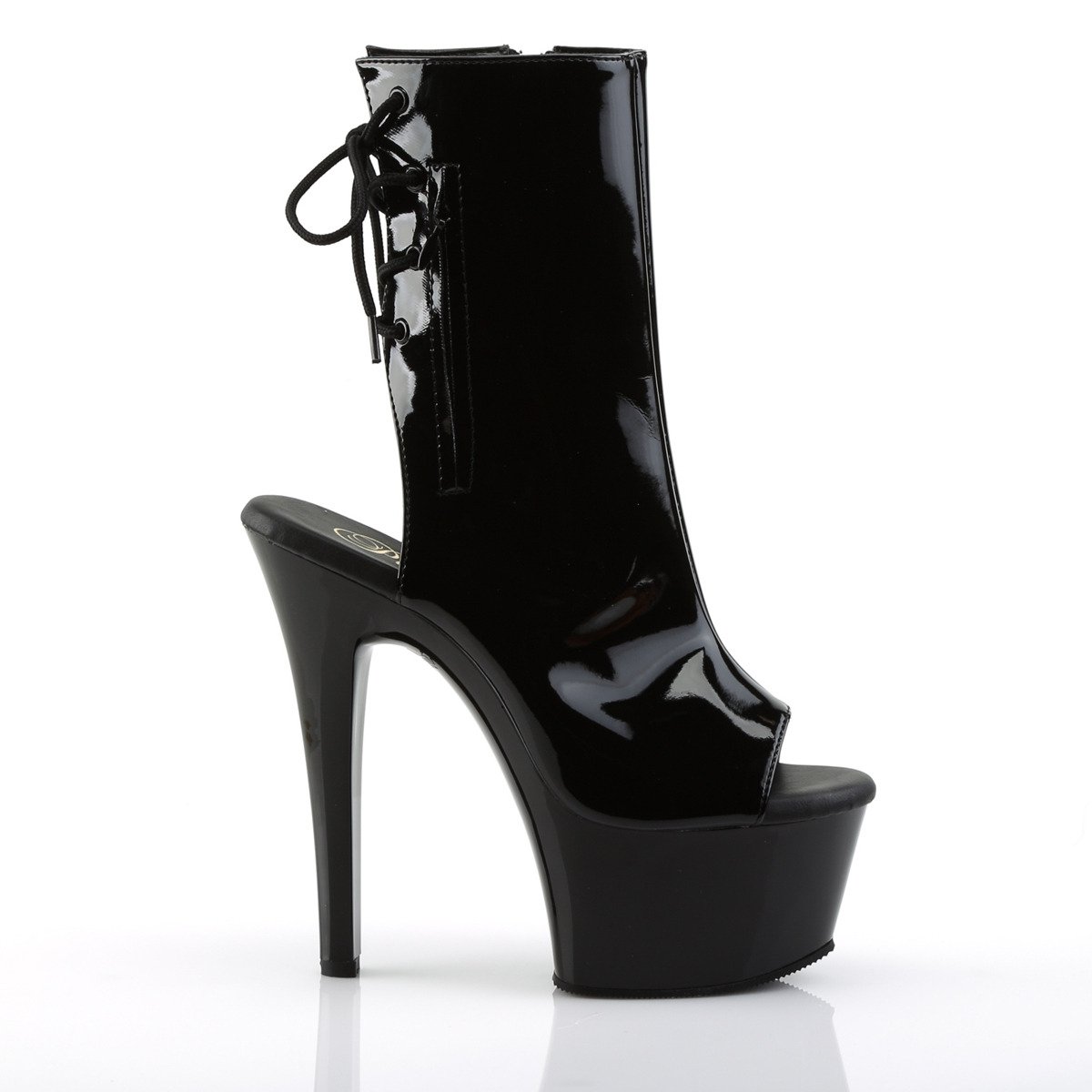 Pleaser Aspire-1018 B/M - Shiny Black Platform High-Heel Peep Toe Boots