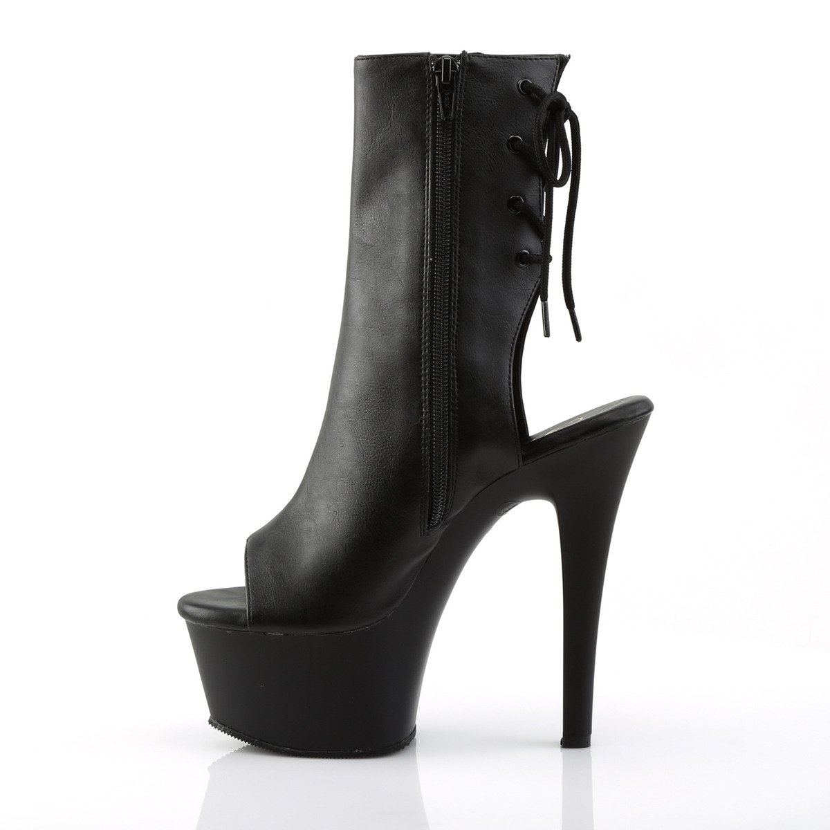Pleaser Aspire-1018 BPU/M - Black Platform High-Heel Peep Toe Boots