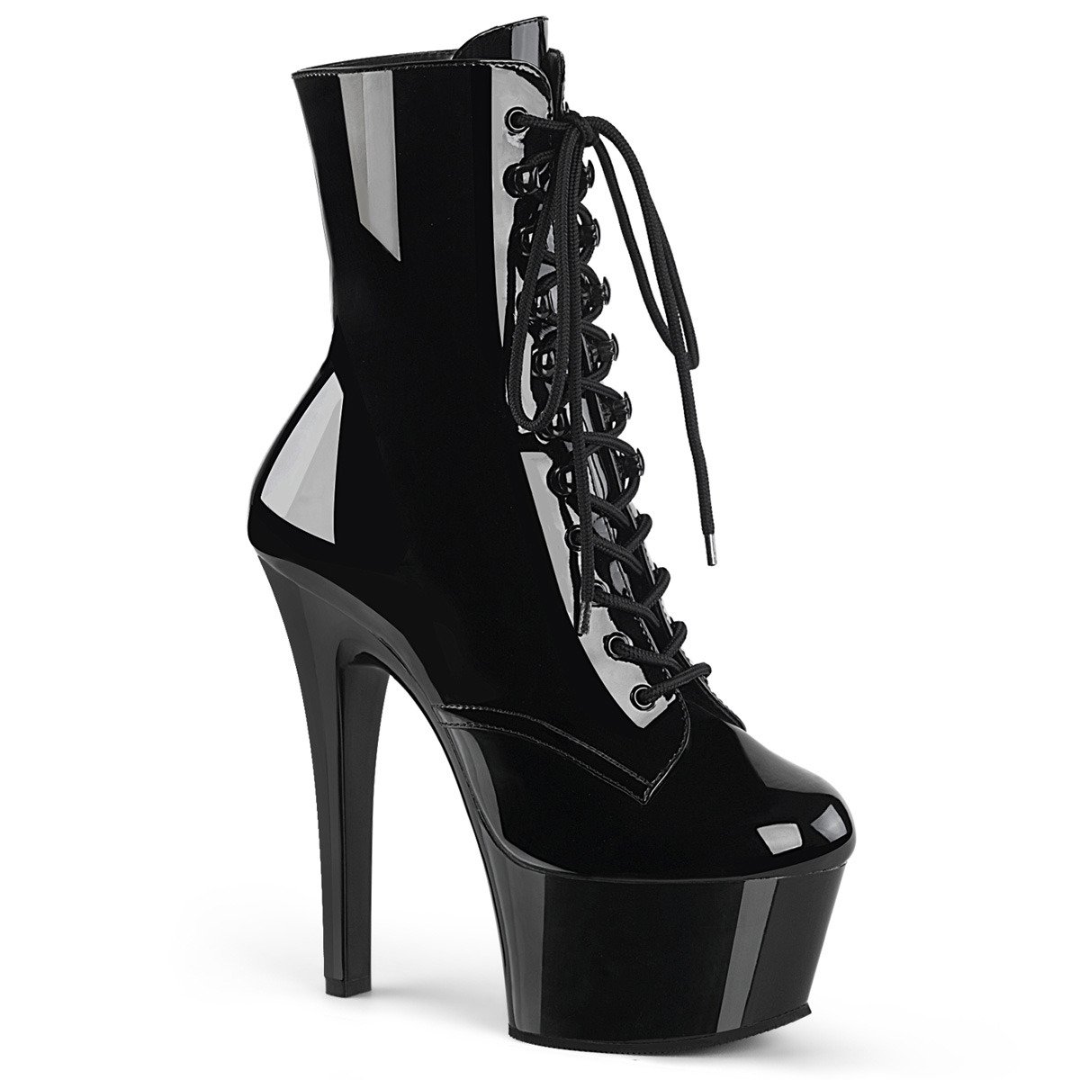 Pleaser Aspire-1020 B/M - Shiny Black Platform High-Heel Ankle Boots