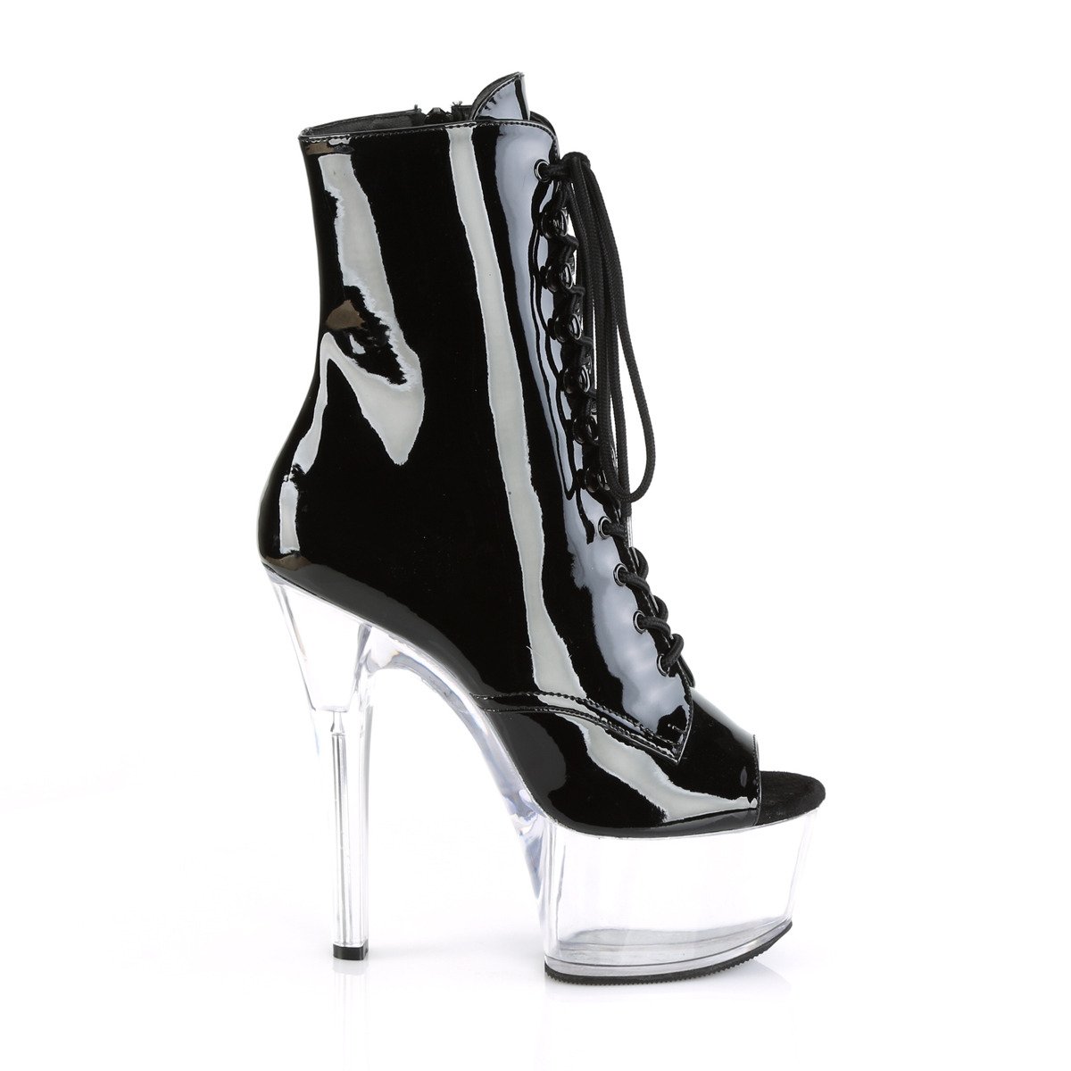 Pleaser Aspire-1021 B/C - Shiny Black Platform High-Heel Ankle Boots