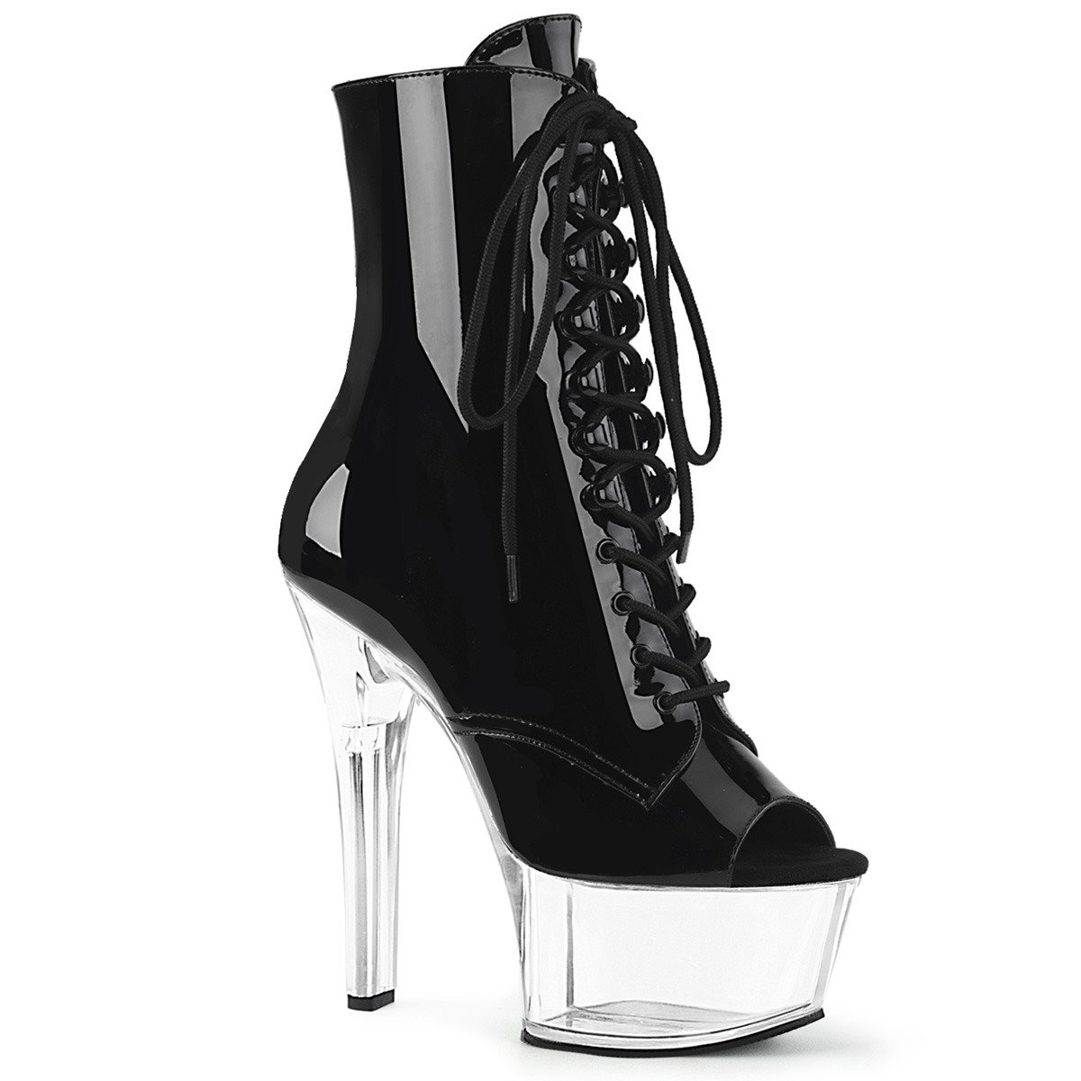 Pleaser Aspire-1021 B/C - Shiny Black Platform High-Heel Ankle Boots