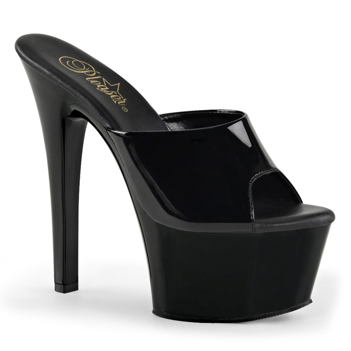 Pleaser Aspire-601 B/M - Shiny Black Platform High-Heel Slides