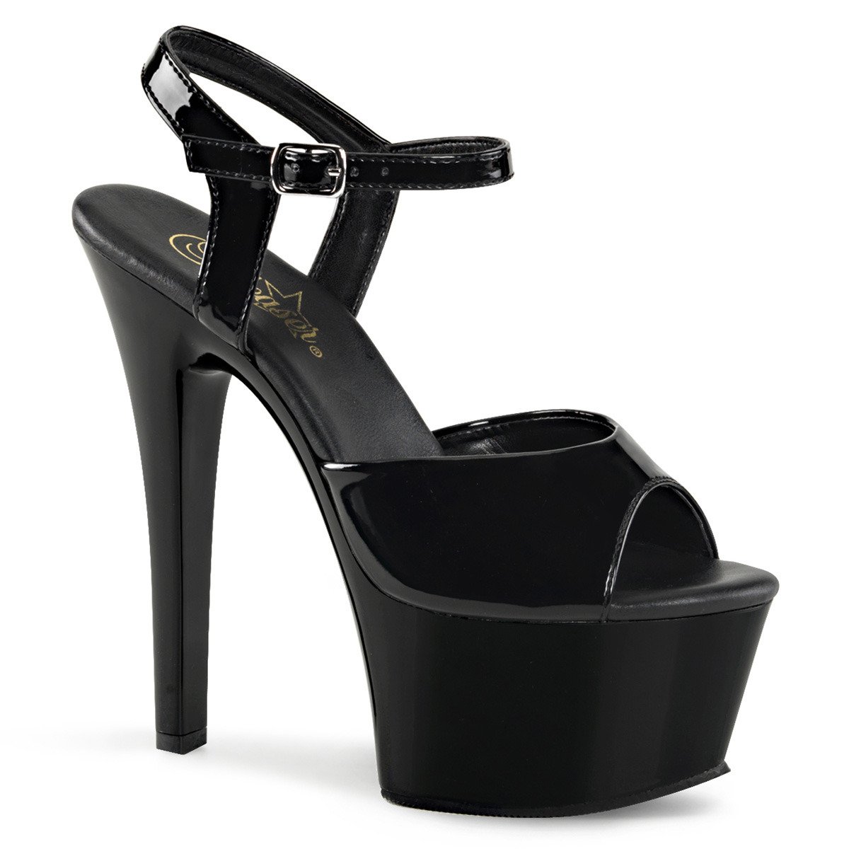 Pleaser Aspire-609 B/M - Shiny Black Platform High-Heel Sandals