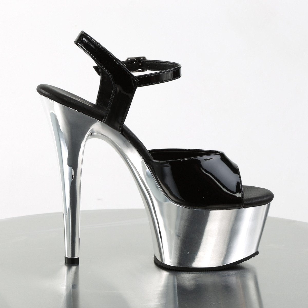 Pleaser Aspire-609 B/SCH - Shiny Black Platform High-Heel Sandals