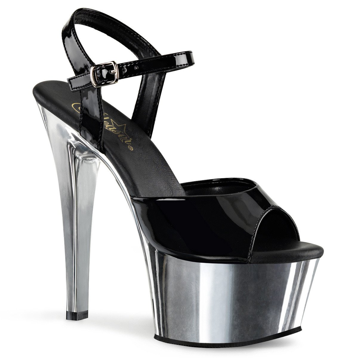 Pleaser Aspire-609 B/SCH - Shiny Black Platform High-Heel Sandals