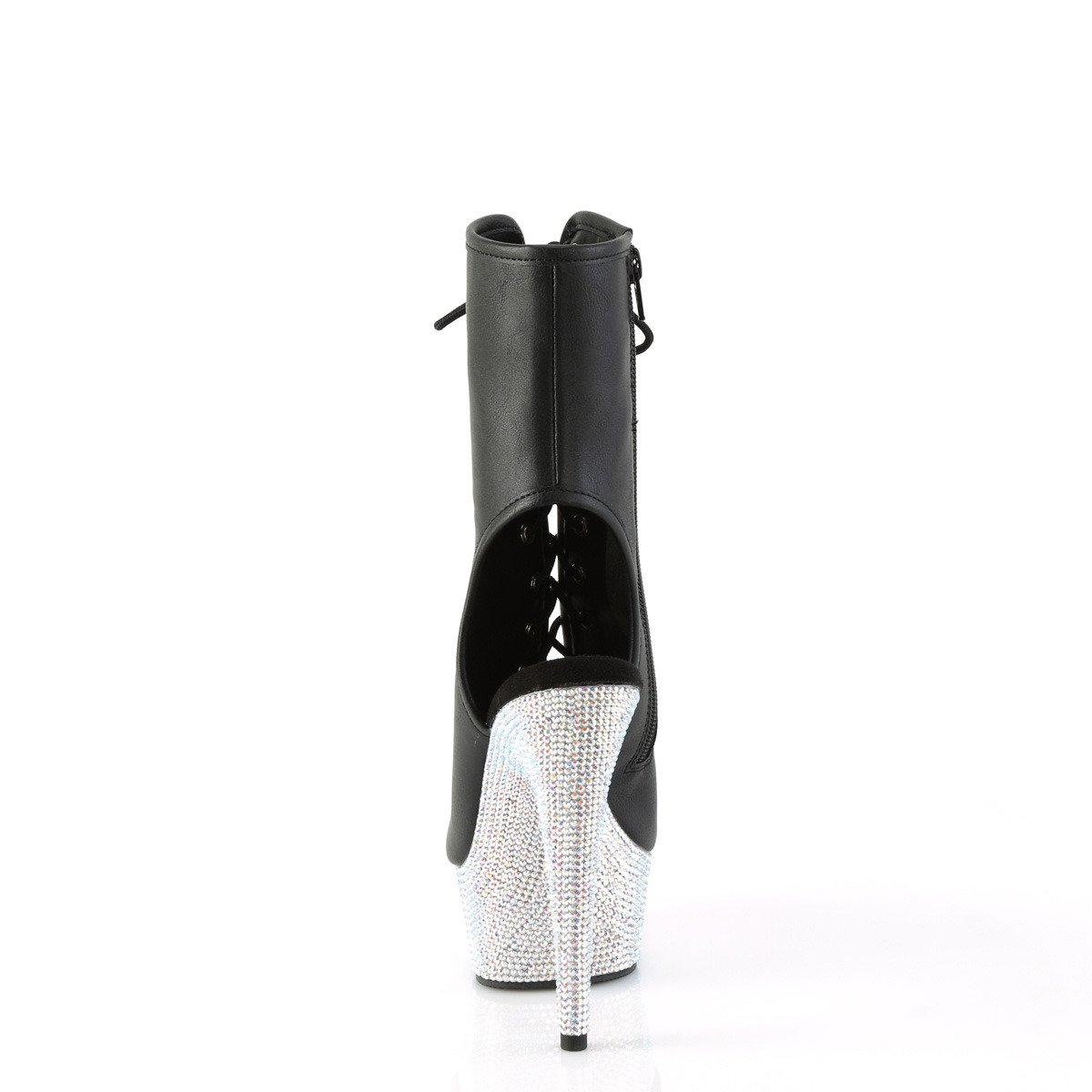 Pleaser Bejeweled-1016-6 BPU/SRS - Black Platform High-Heel Peep Toe Boots