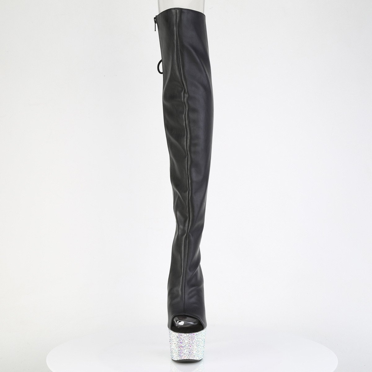 Pleaser Bejeweled-3019MS-7 BPU/SRS - Black High-Platform Peep Toe Boots