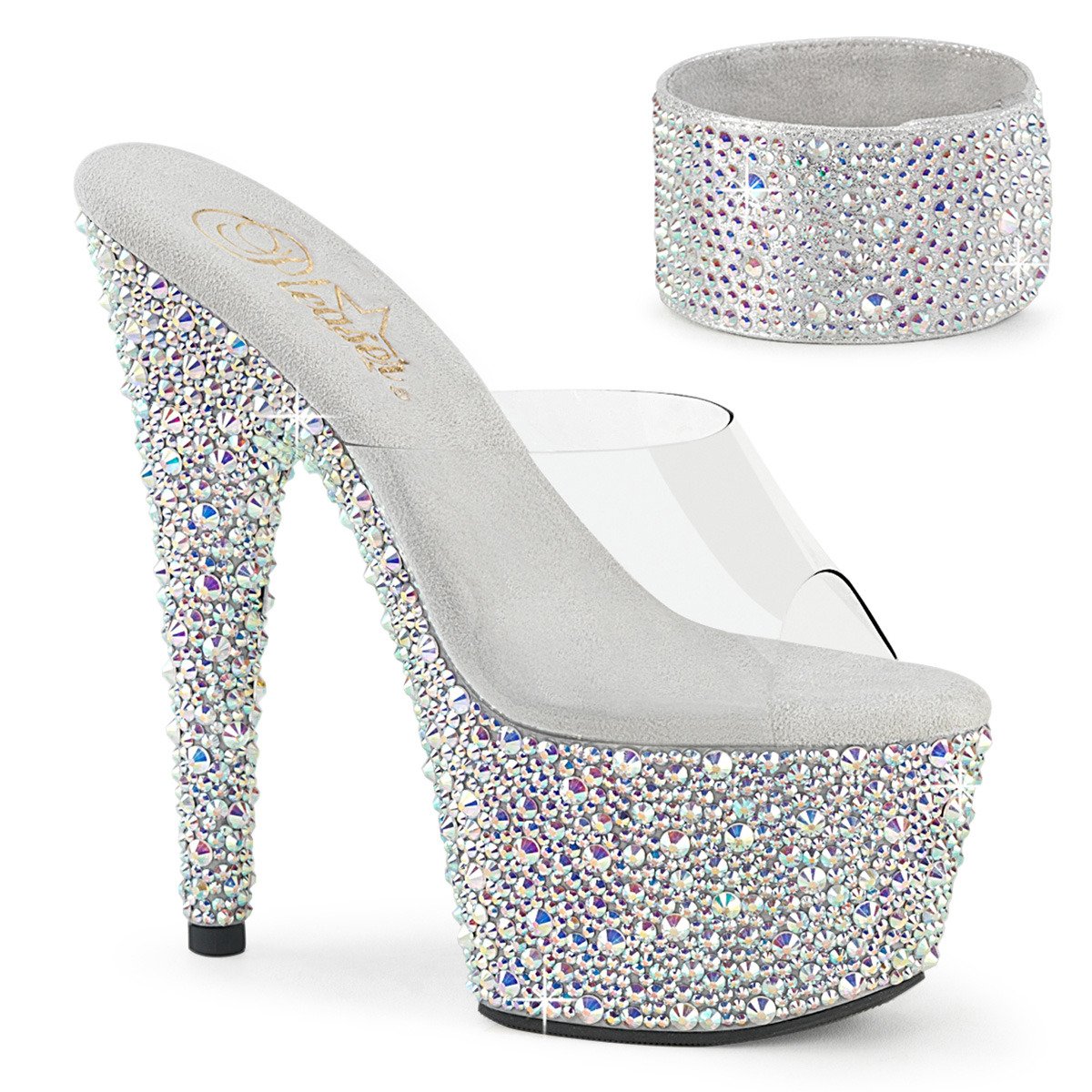 Pleaser Bejeweled-712MS C/SRS - Clear High-Platform Slides