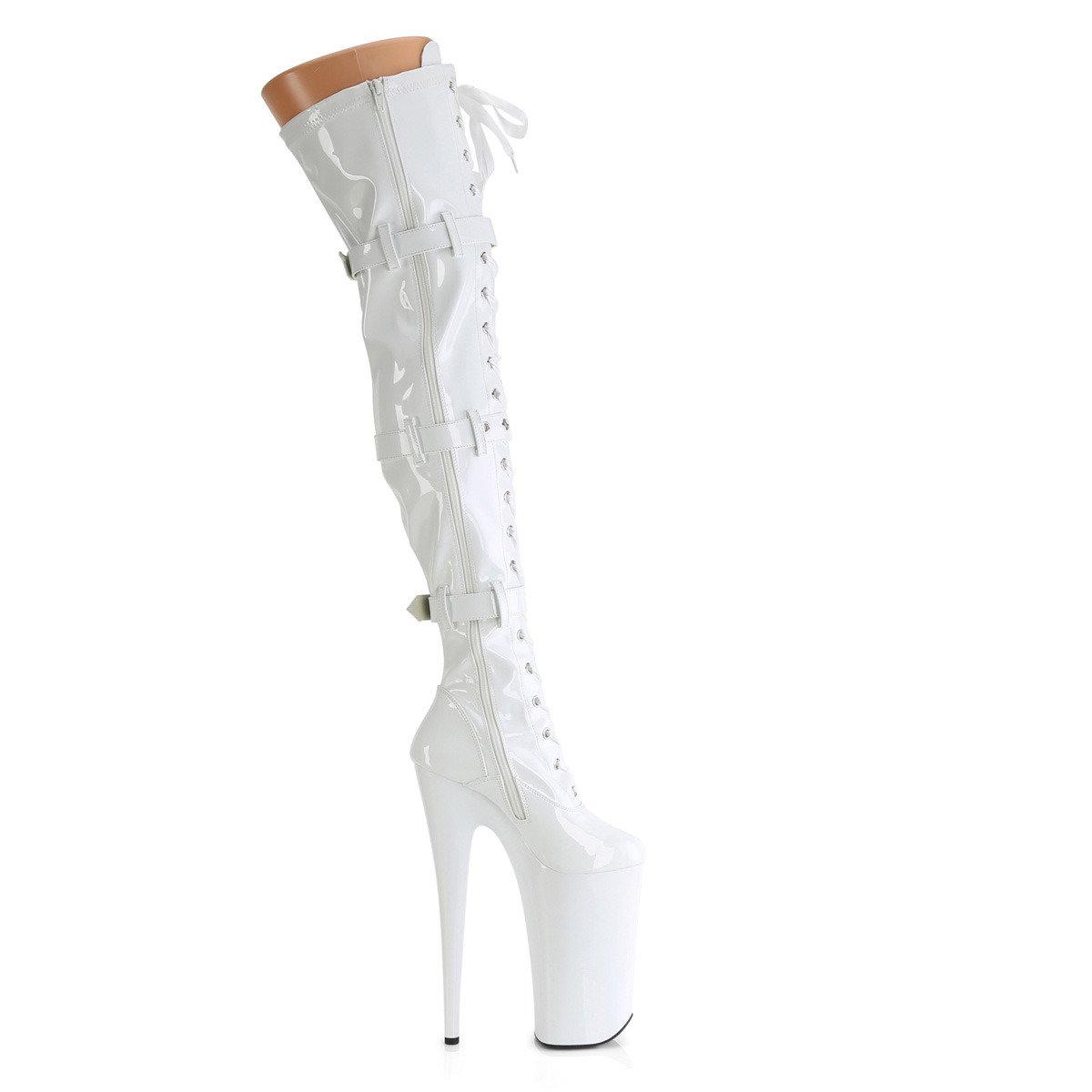 Pleaser Beyond-3028 W/M - Shiny White High-Platform Thigh High Boots