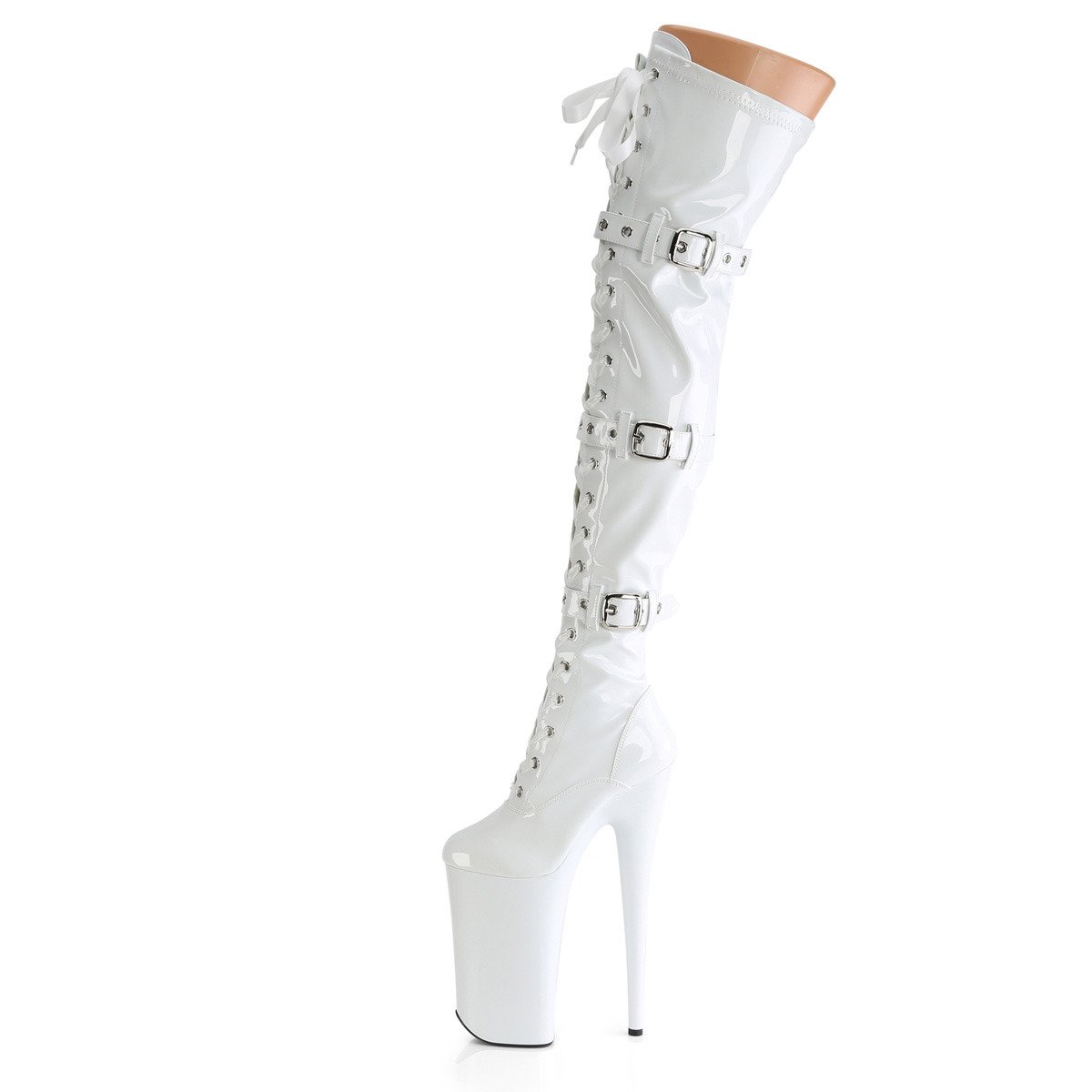 Pleaser Beyond-3028 W/M - Shiny White High-Platform Thigh High Boots