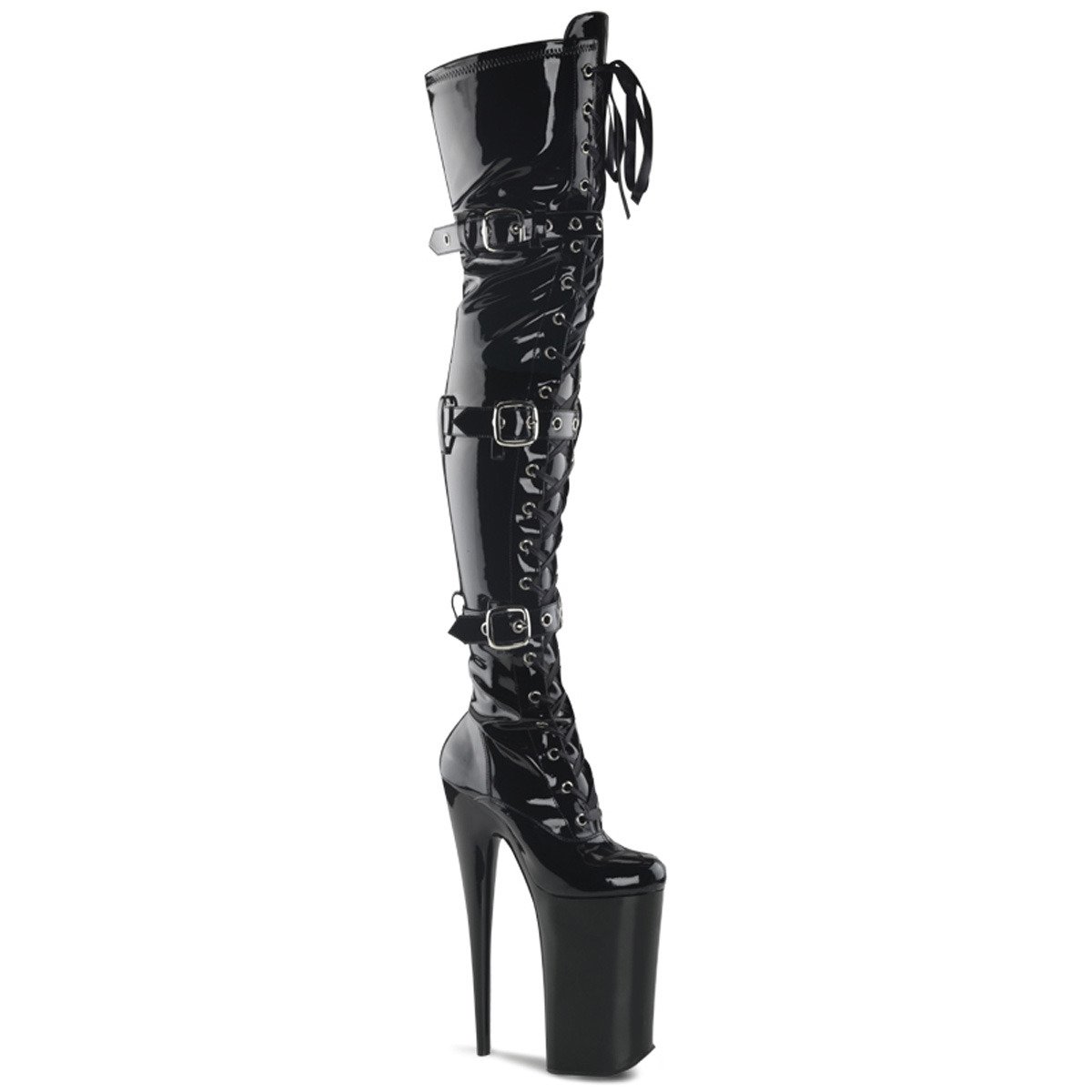 Pleaser Beyond-3028 B/M - Shiny Black High-Platform Thigh High Boots