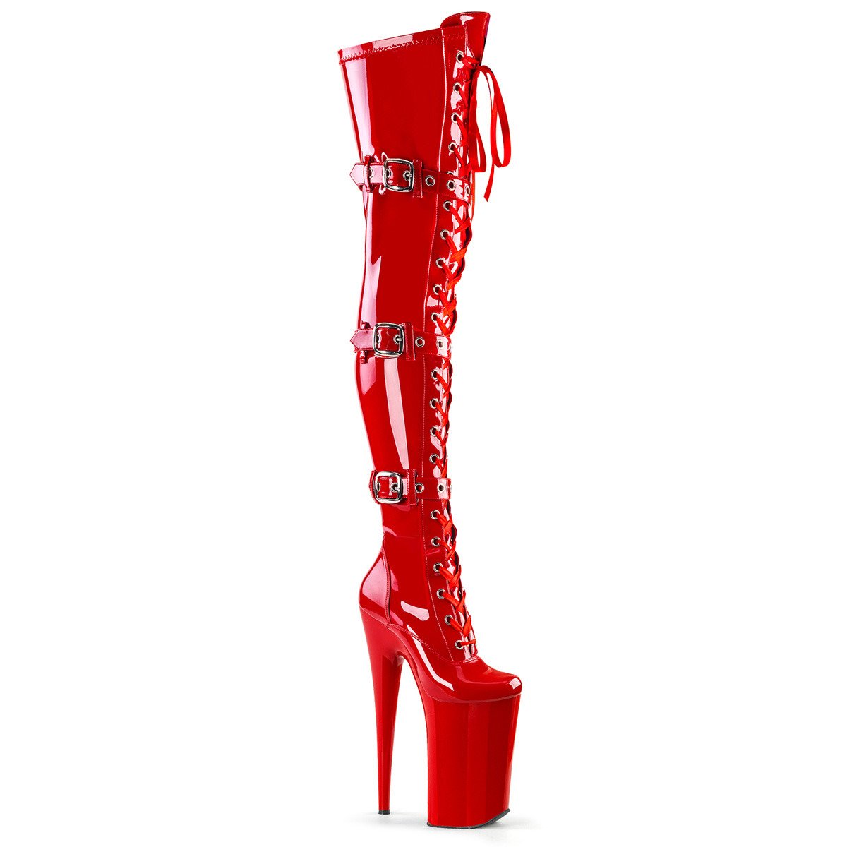 Pleaser Beyond-3028 R/M - Shiny Red High-Platform Thigh High Boots