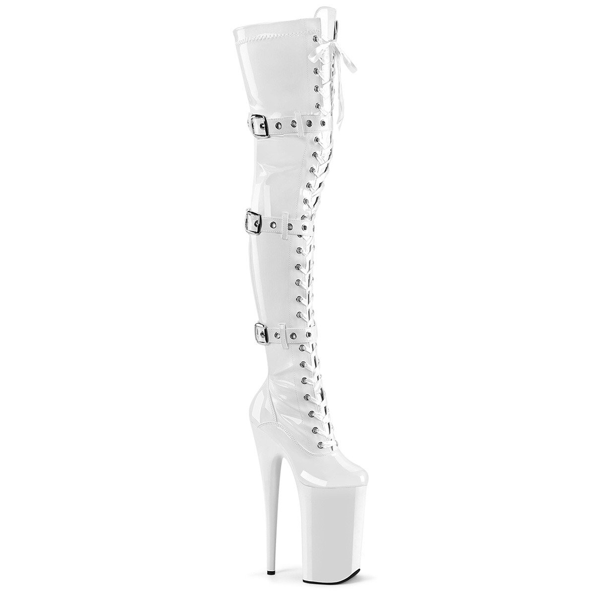 Pleaser Beyond-3028 W/M - Shiny White High-Platform Thigh High Boots