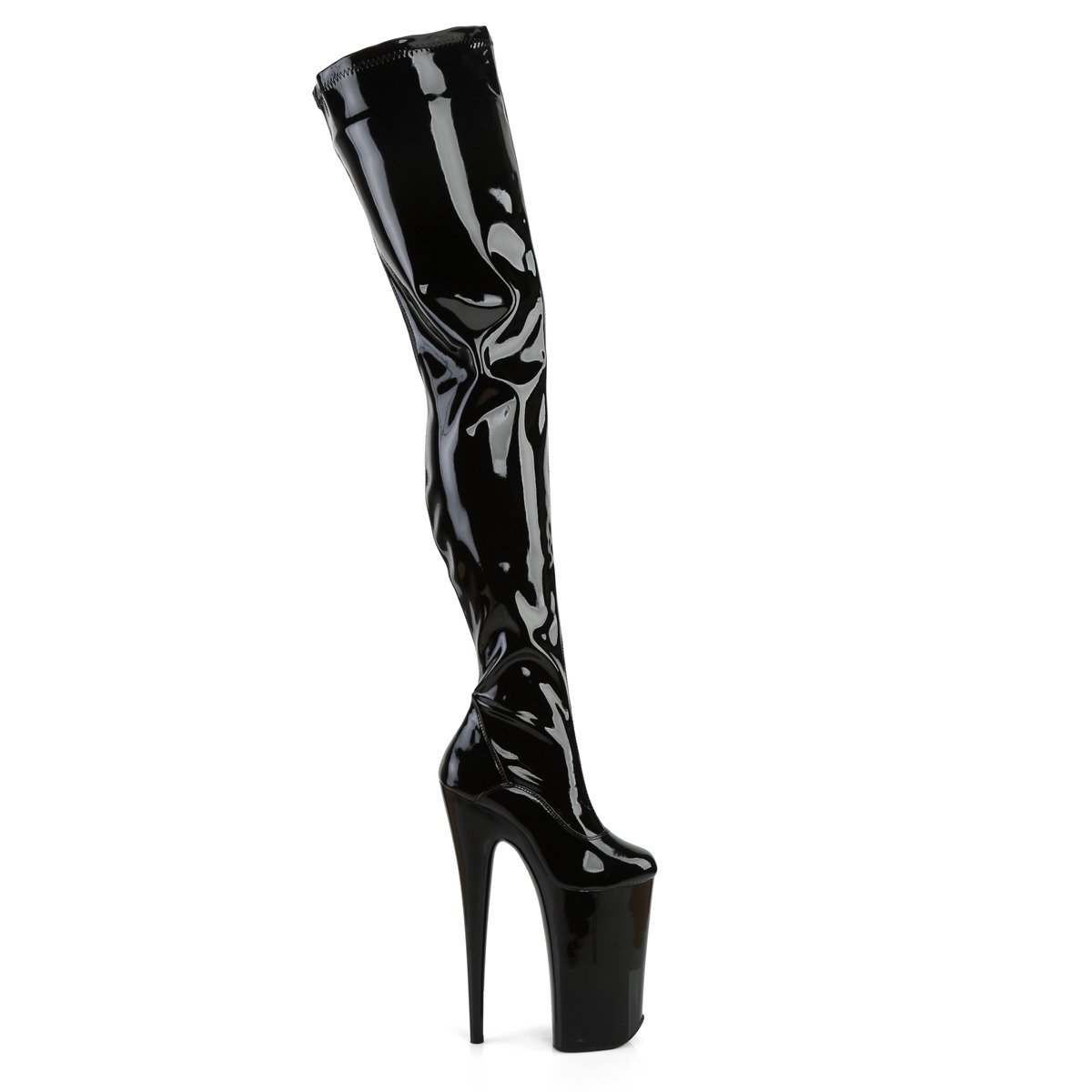 Pleaser Beyond-4000 B/M - Shiny Black High-Platform Thigh High Boots
