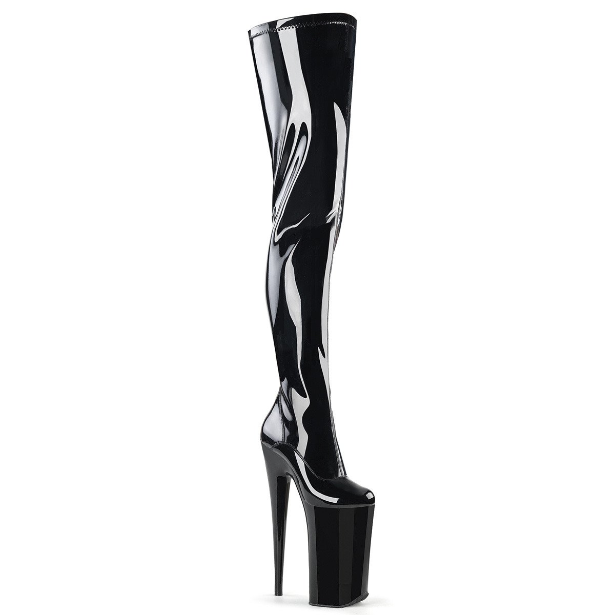 Pleaser Beyond-4000 B/M - Shiny Black High-Platform Thigh High Boots