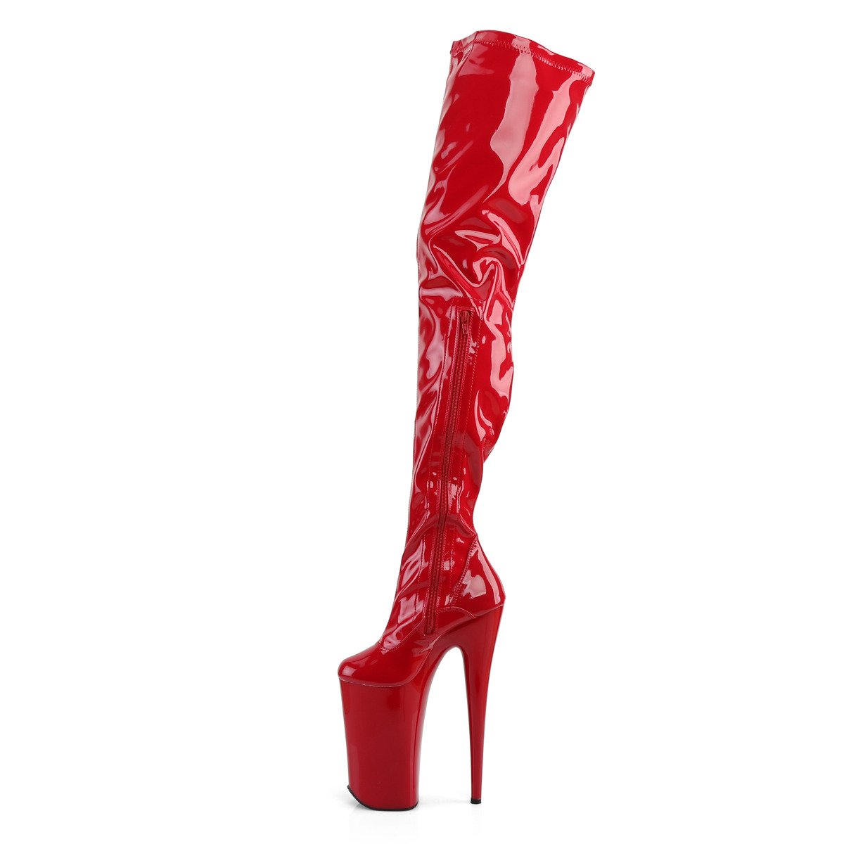 Pleaser Beyond-4000 R/M - Shiny Red High-Platform Thigh High Boots
