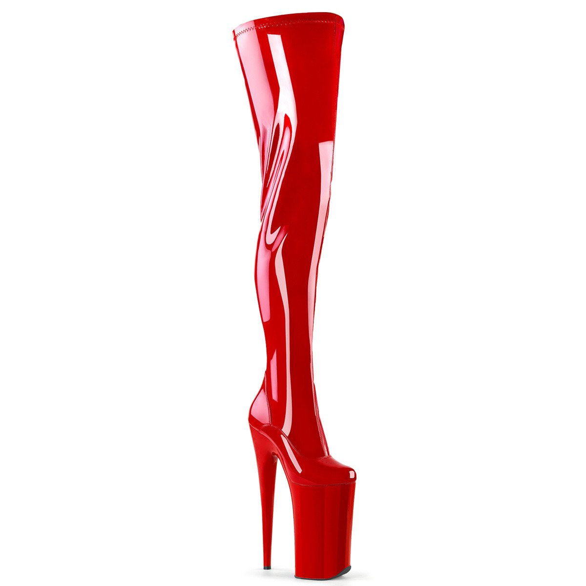Pleaser Beyond-4000 R/M - Shiny Red High-Platform Thigh High Boots