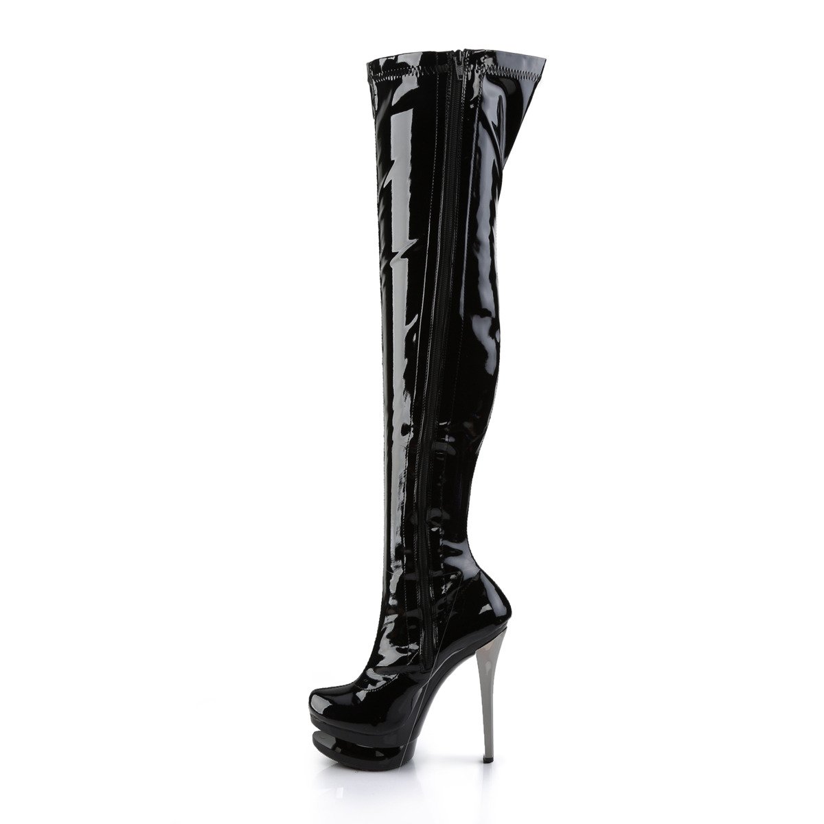 Pleaser Blondie-3000 B/B-PCH - Shiny Black Platform High-Heel Thigh High Boots