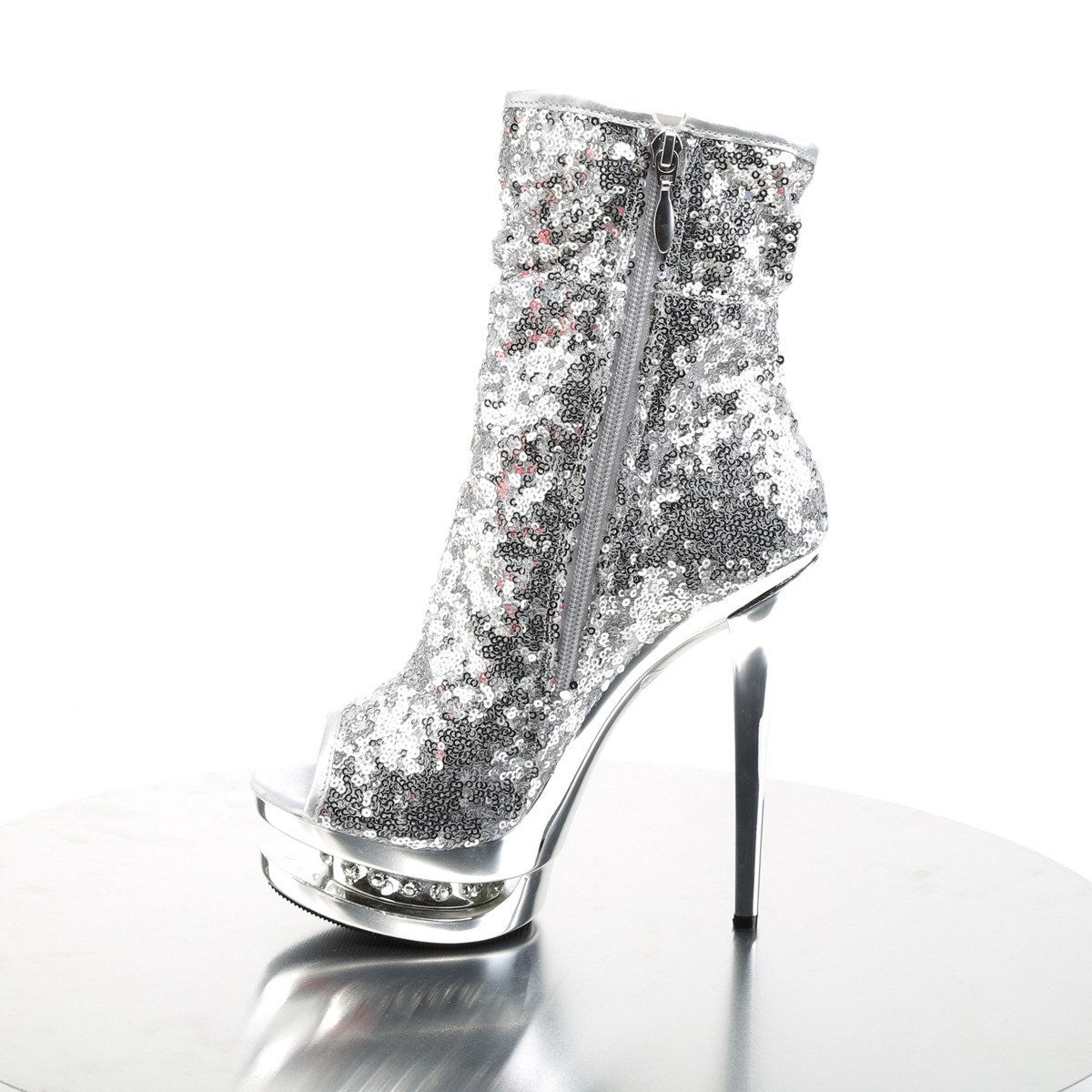 Pleaser Blondie-R-1008 SSQ/SCH - Silver Platform High-Heel Ankle Boots