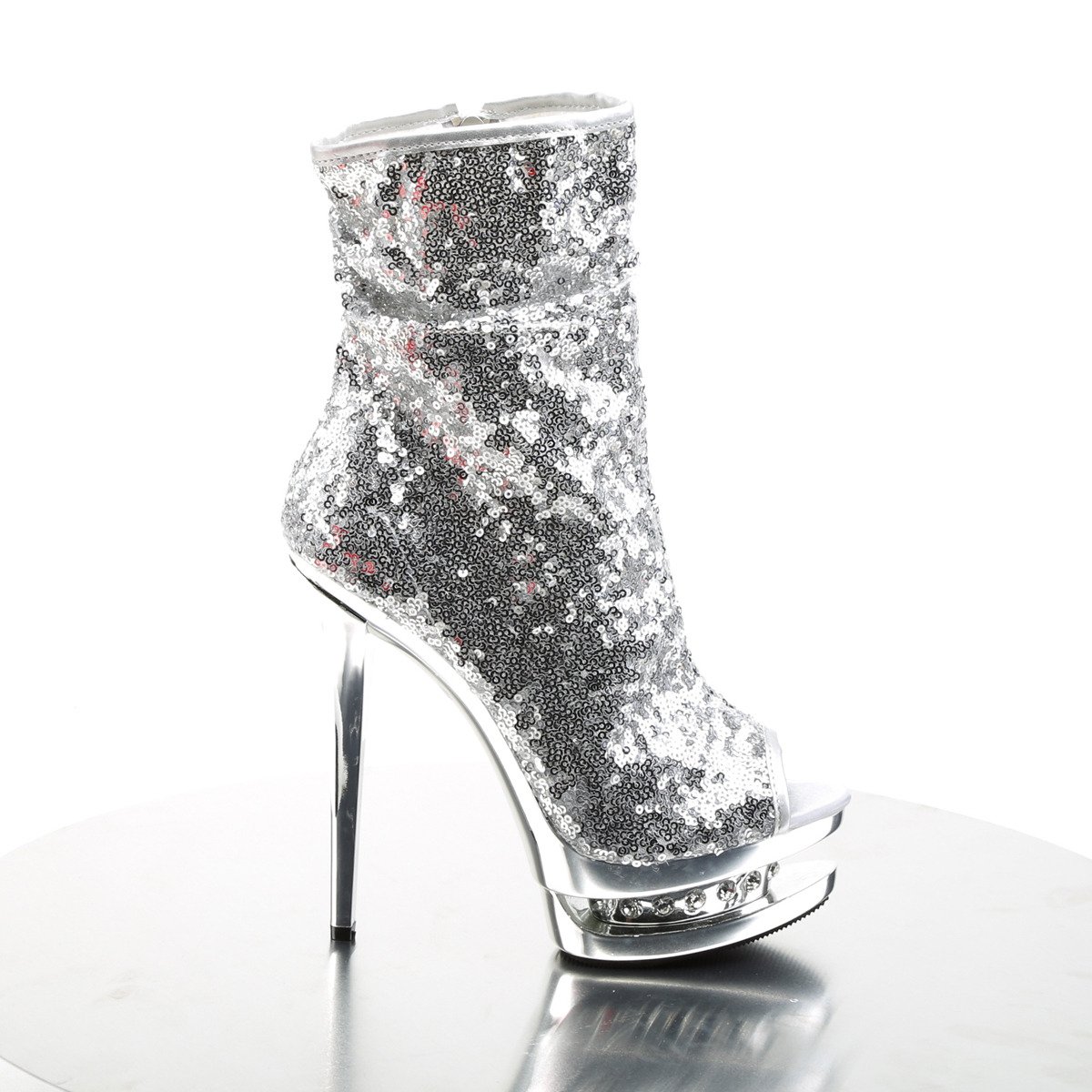 Pleaser Blondie-R-1008 SSQ/SCH - Silver Platform High-Heel Ankle Boots