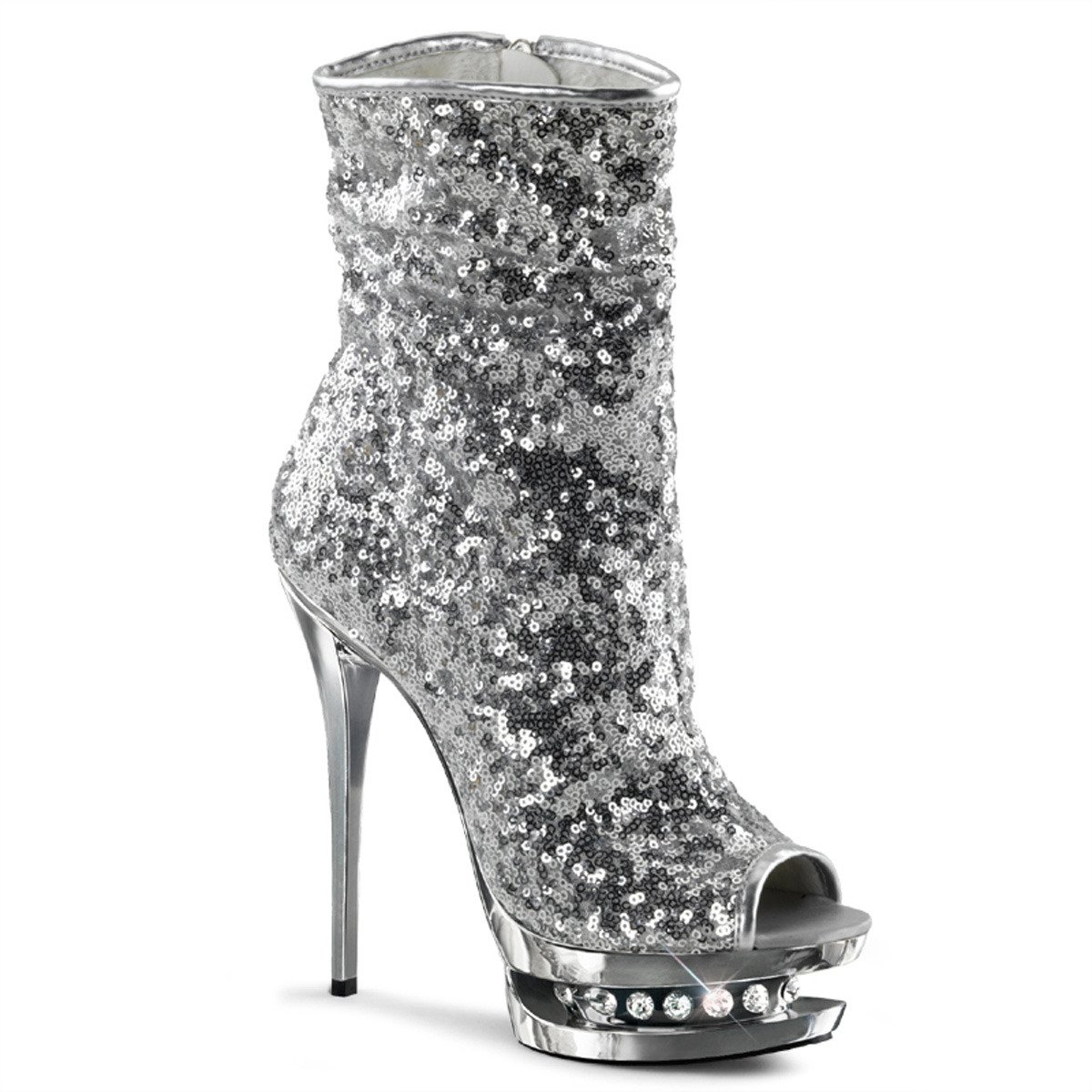 Pleaser Blondie-R-1008 SSQ/SCH - Silver Platform High-Heel Ankle Boots