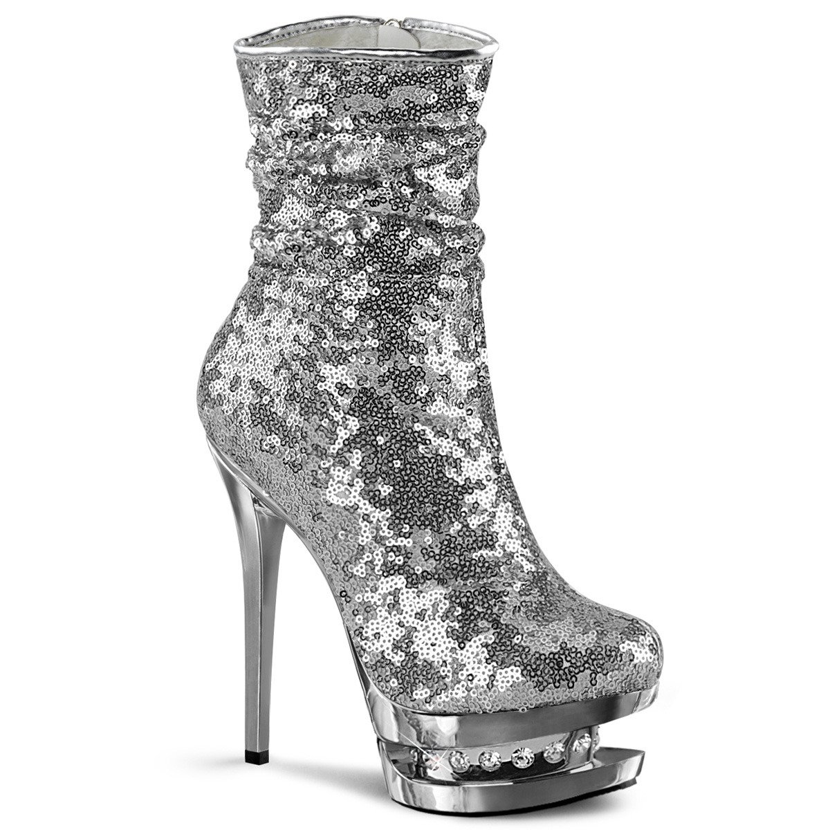Pleaser Blondie-R-1009 SSQ/SCH - Silver Platform High-Heel Ankle Boots