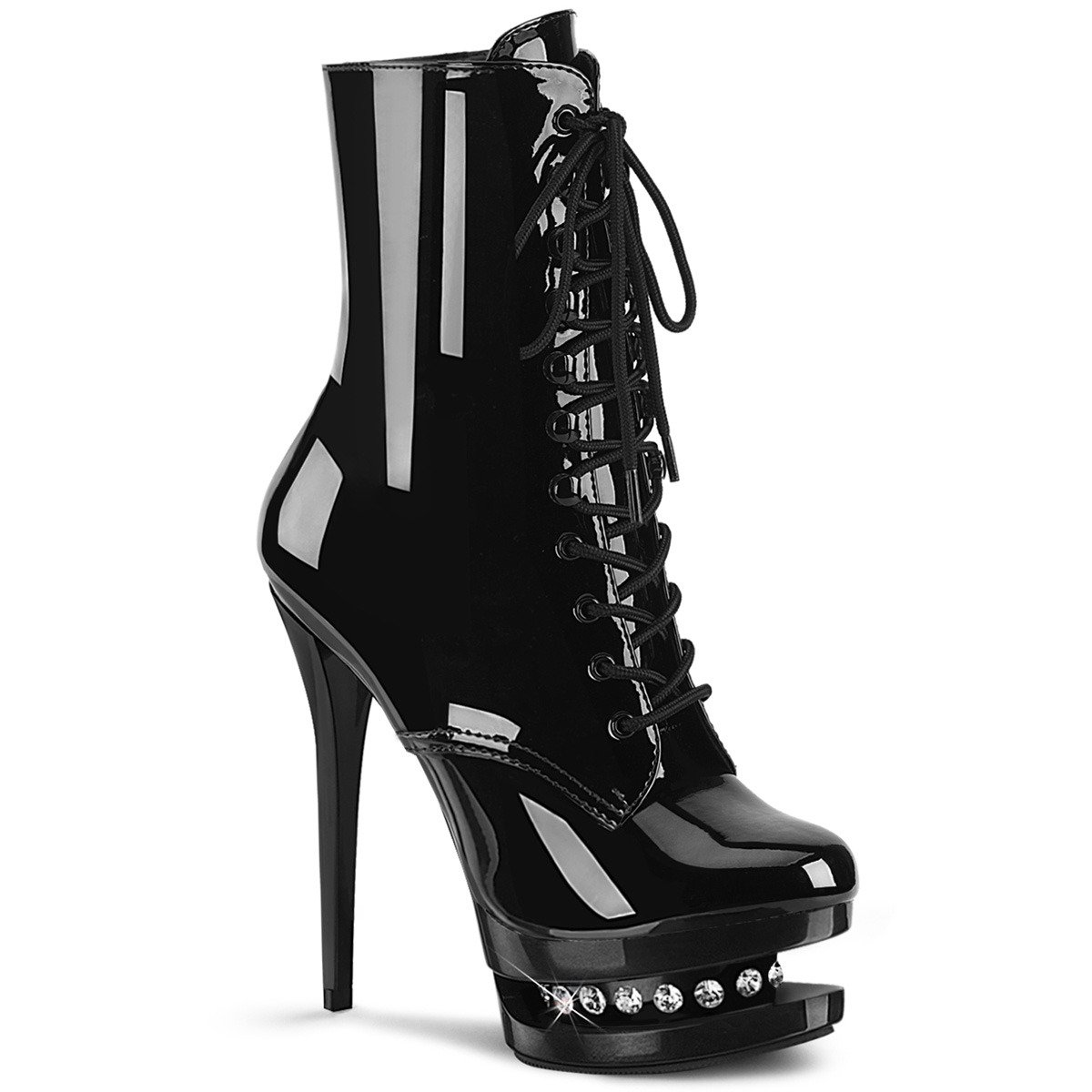 Pleaser Blondie-R-1020 B/M - Shiny Black Platform High-Heel Ankle Boots