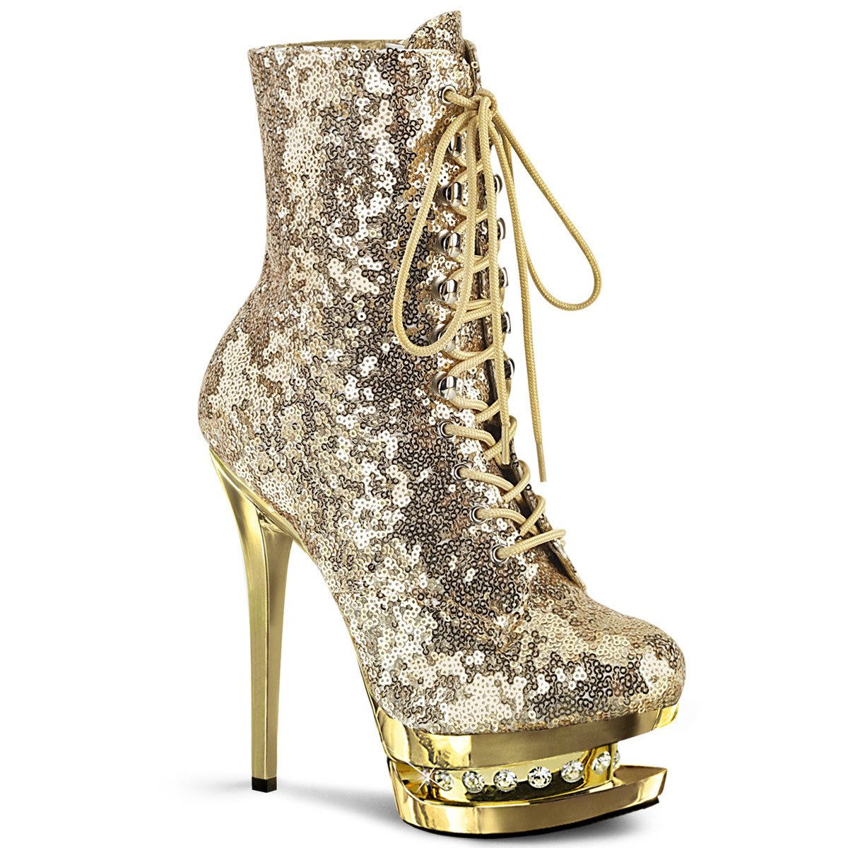 Pleaser Blondie-R-1020 GSQ/GCH - Gold Platform High-Heel Ankle Boots